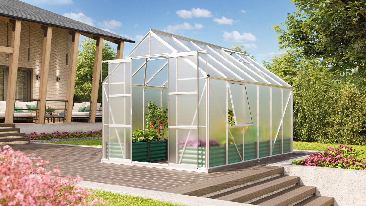 Comfort Edition Jupiter 9900 HKP 6mm, alu inkl. Fundamentrahmen, automatischem Fensteröffner, Regenfallrohr-Set und Seitenfenster | 04005717205690