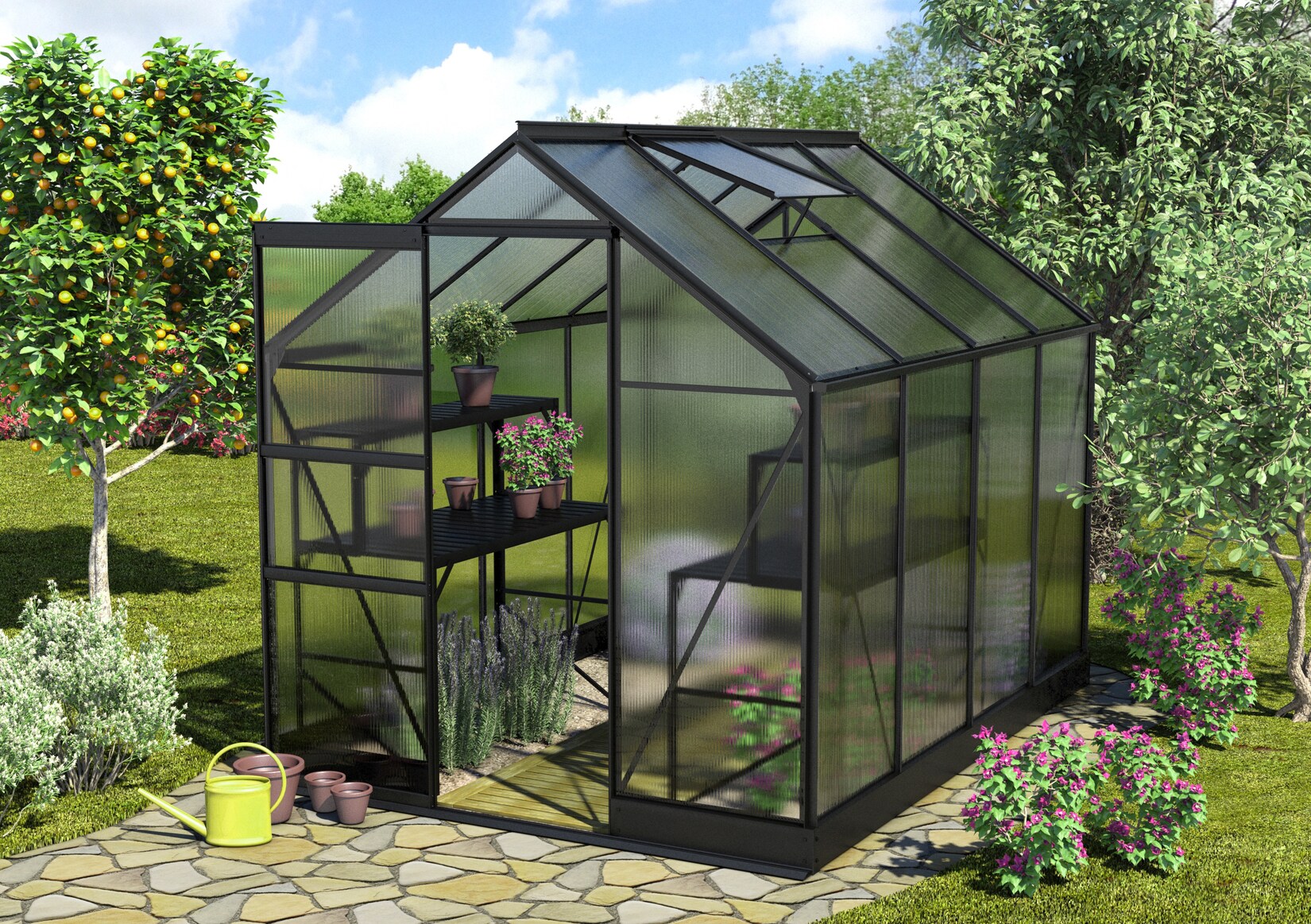 Comfort Edition Apollo 5000 HKP6mm, schwarz inkl. automatischem Fensteröffner, Alutisch und Tropfschlauch für Hoch- und Frühbeete | 04005717245498