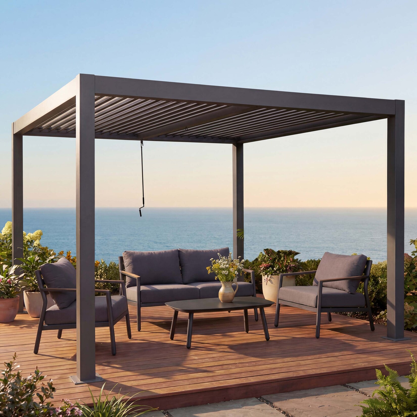Pergola MCW-L46, Gartenpavillon Lamellen-Pavillon, 10cm-Aluminium-Gestell, Regenrinne sturmfest, 3x4m ~ anthrazit