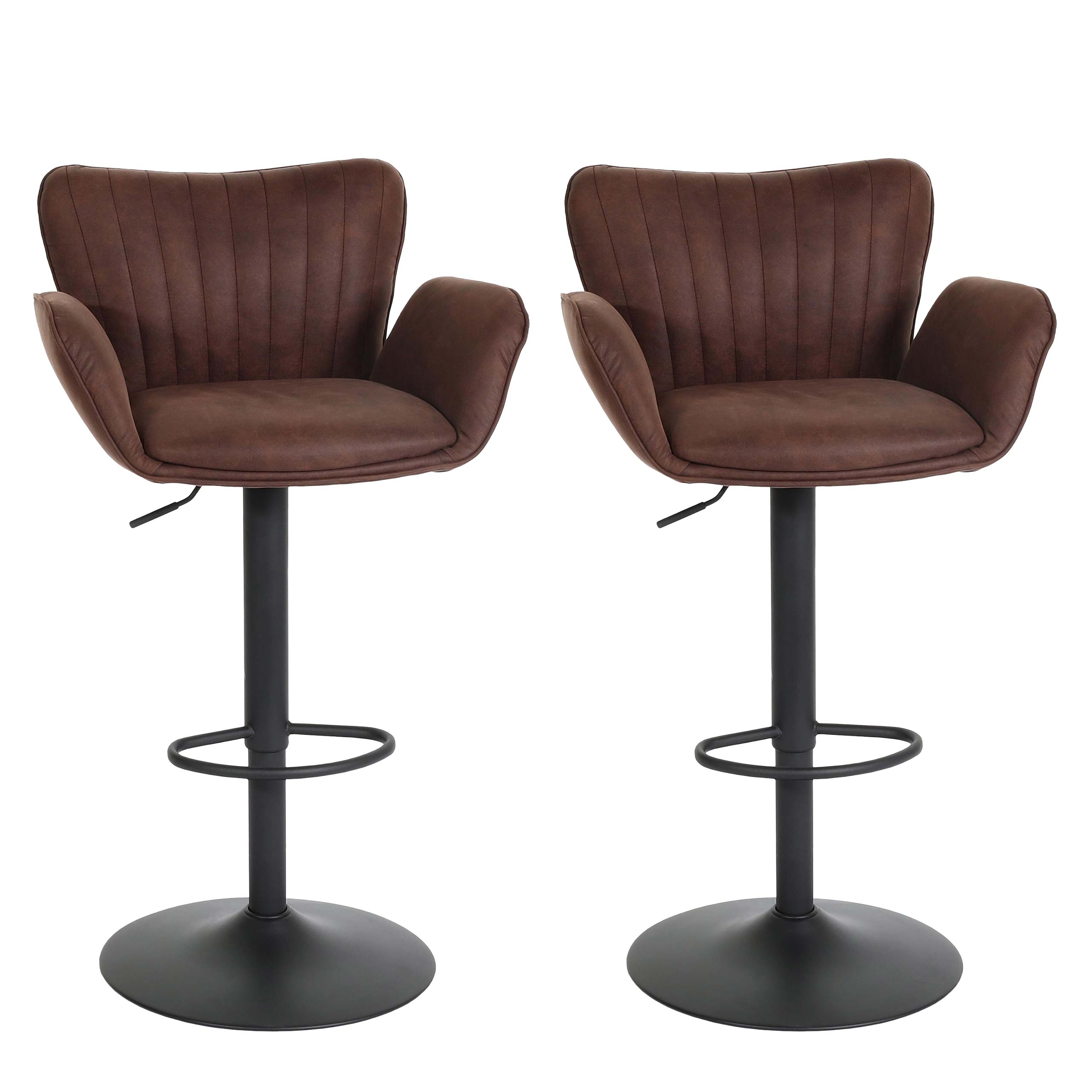 2er-Set Barhocker MCW-M67, Barstuhl, mit Armlehne Fu&szlig;ablage drehbar Stoff/Textil Eisen MVG ~ dunkelbraun Fu&szlig; schwarz - Bild 1