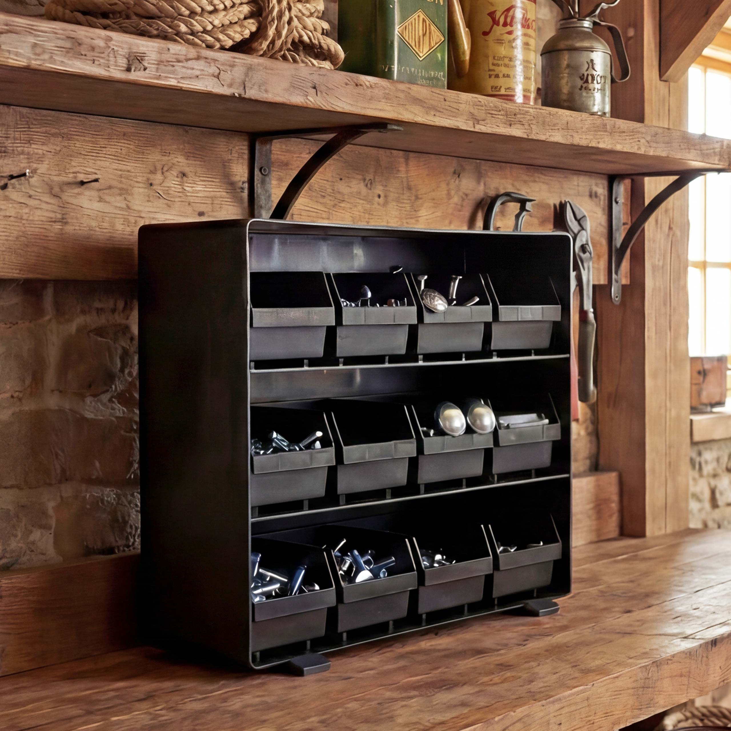 Aufbewahrungsbox MCW-M10, Lagersystem Kleinteileboxen, 12 herausnehmbare F&auml;cher, 30x33x8cm schwarz - Bild 1