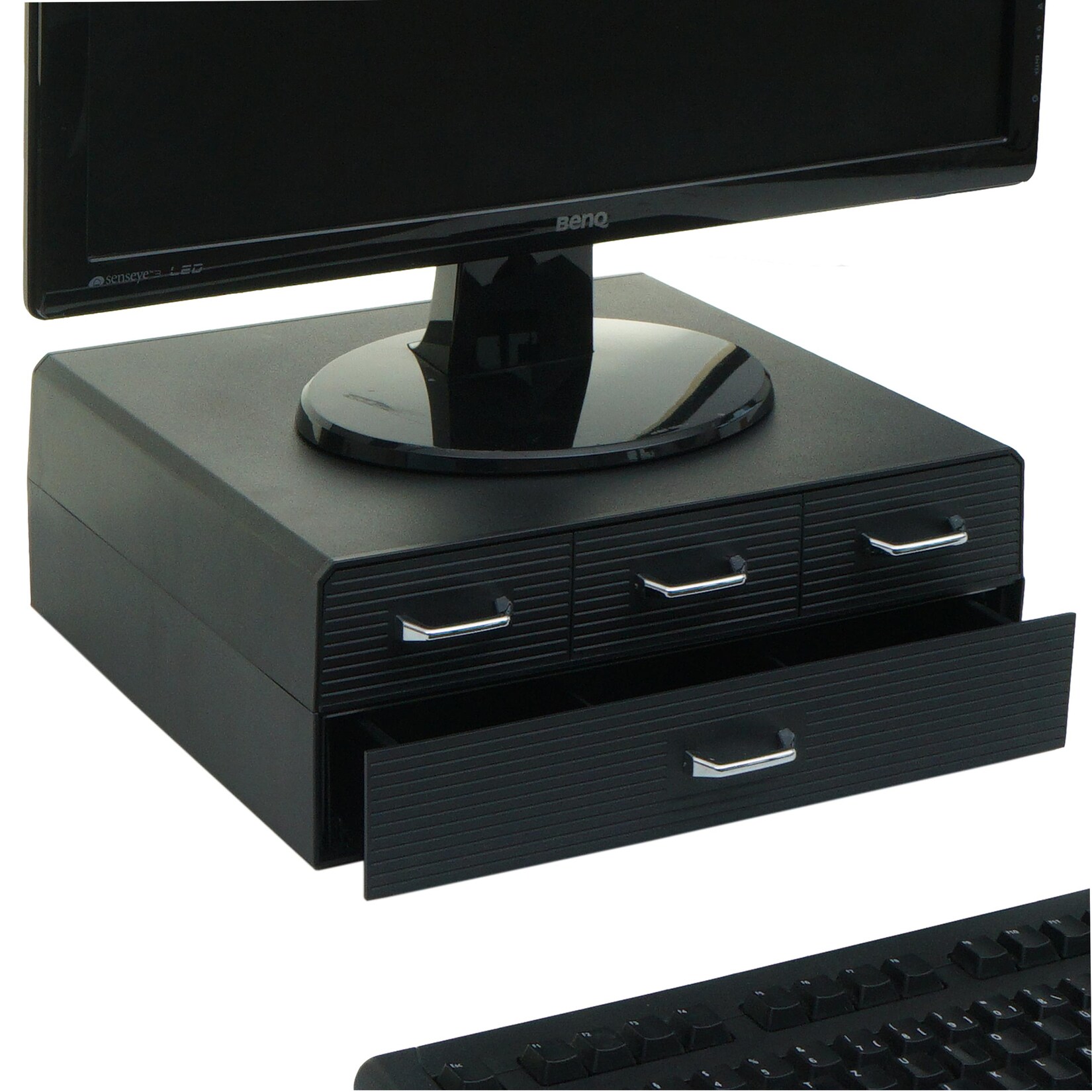 Monitorerhöhung MCW-L99, Monitorständer Bildschirmerhöhung Aufbewahrungsbox mit 4 Schubladen und 15 Fächern 13x34x31cm | 04057651621661