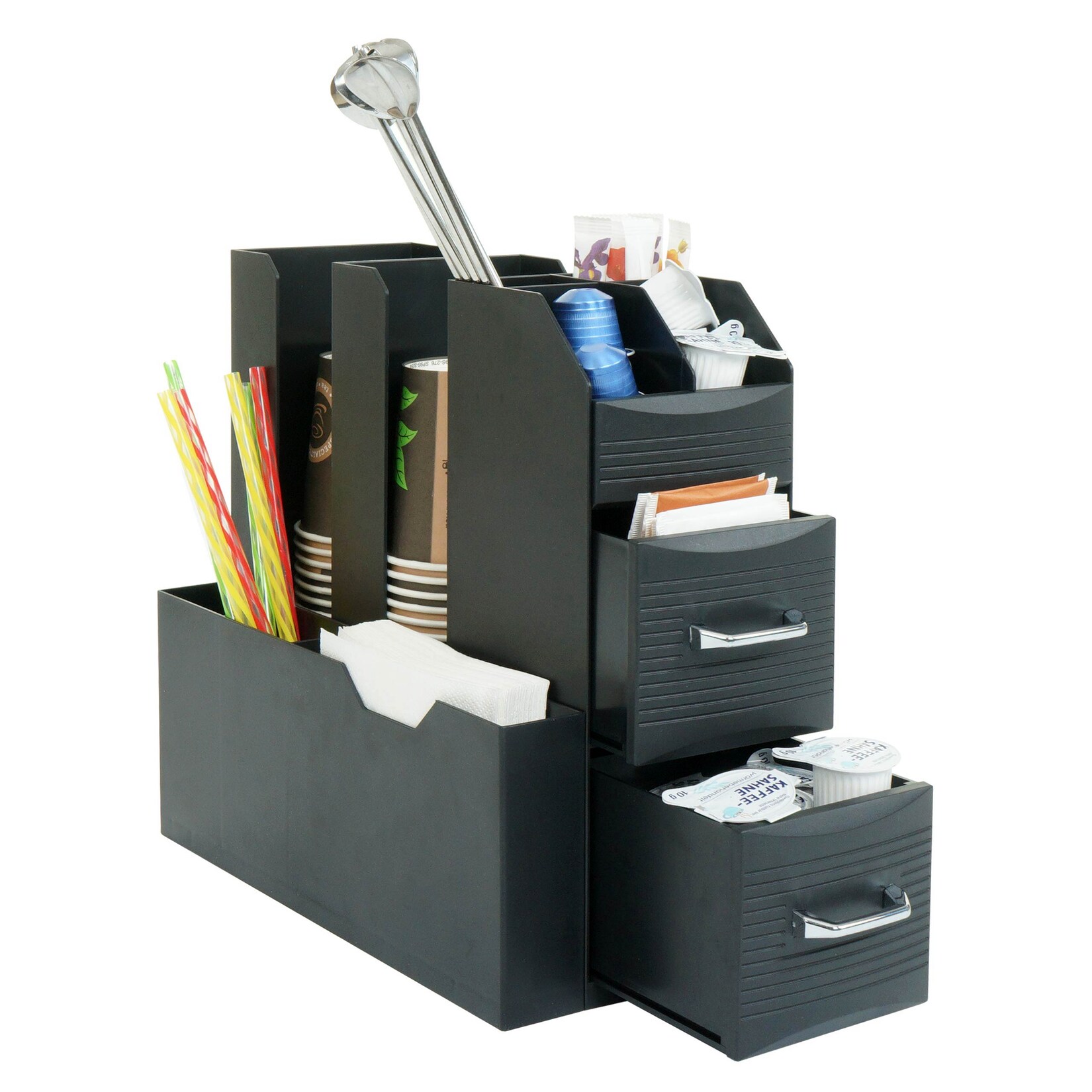 Kaffeestation für Zubehör MCW-L97, Tee Kaffee Organizer Aufbewahrungsbox mit 2 Schubladen und 7 Fächern, 29x14x33cm | 04057651822273