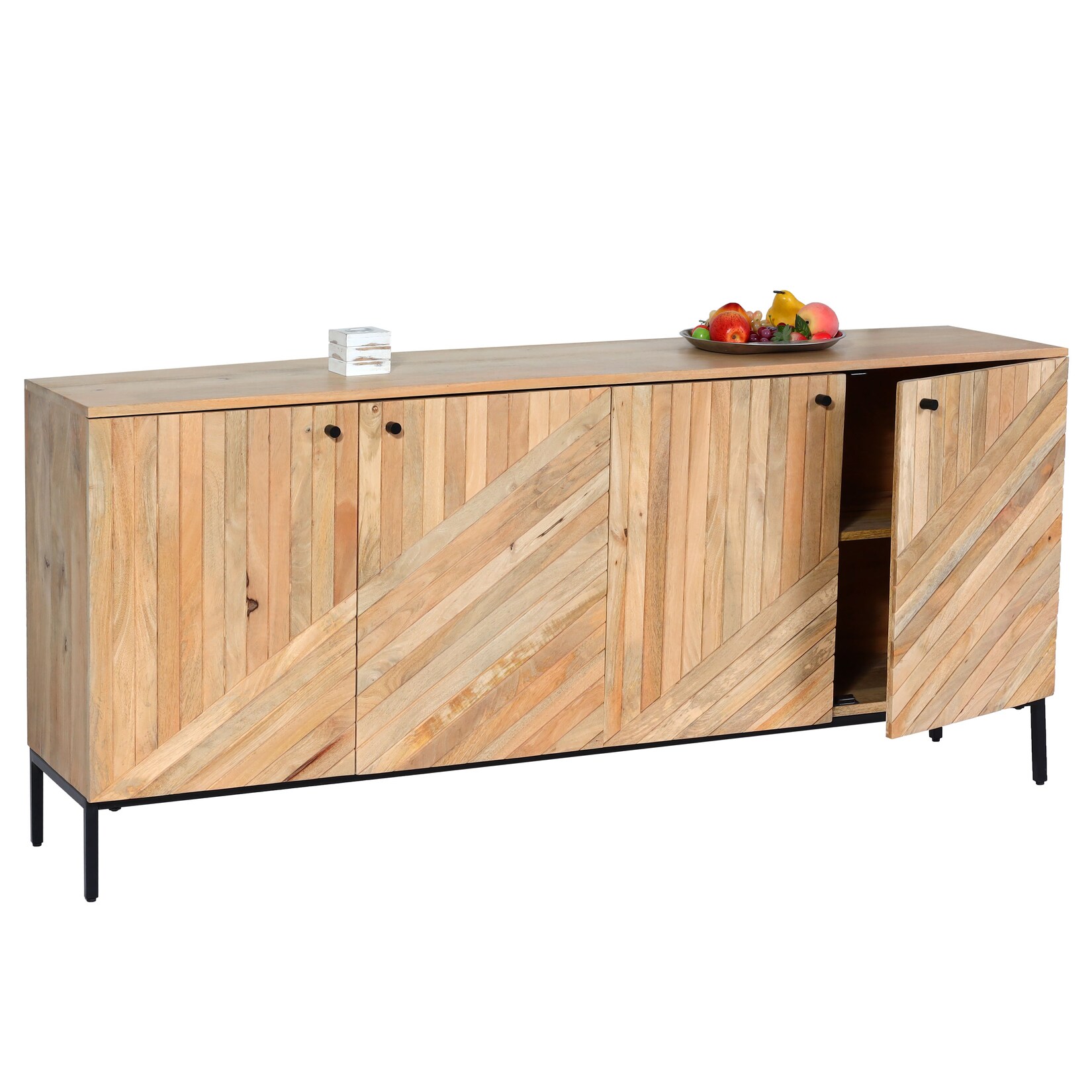 Sideboard MCW-L95, Kommode Schrank Anrichte, Massiv-Holz Mango 79x176x42cm MVG-zertifiziert, natur | 04057651816883