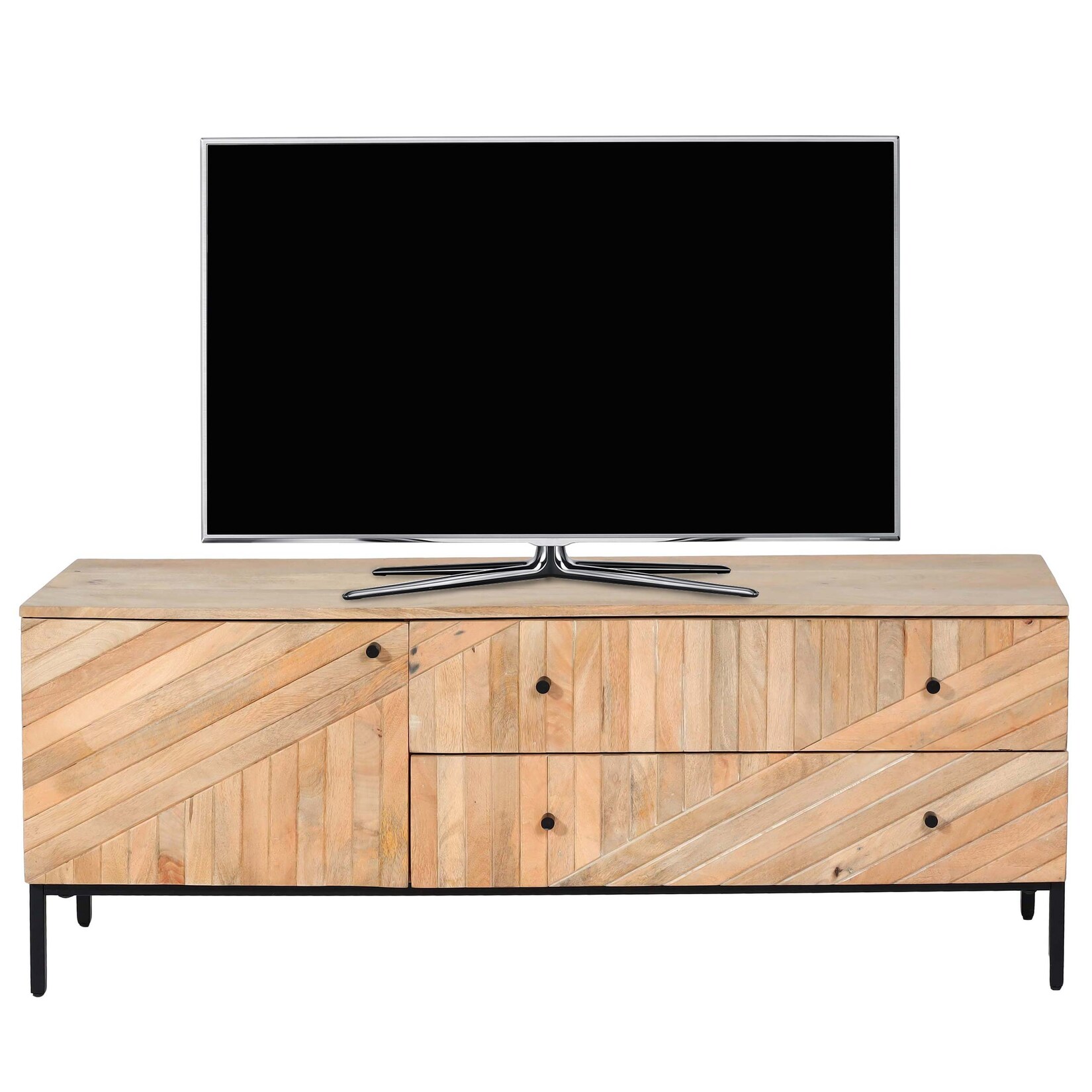 TV-Rack MCW-L95, TV-Board Fernsehtisch Lowboard TV-Schrank Kommode, Massiv-Holz Mango 56x145x43cm MVG, natur | 04057651624846