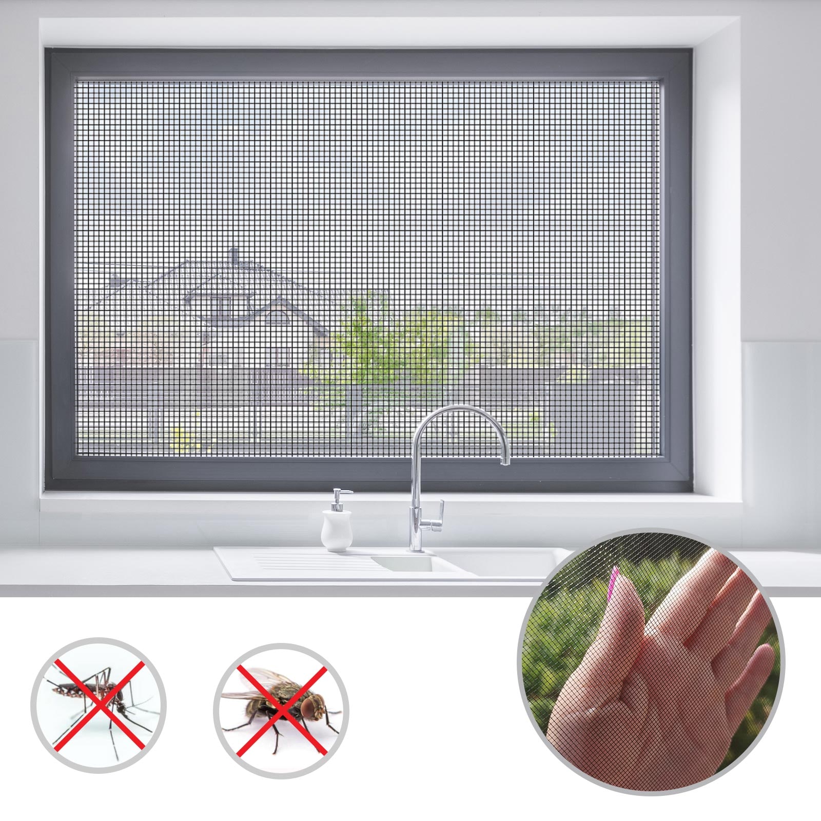 casa pura Fliegengitter | Fiberglas mit Kunststoffbeschichtung | Schwarz | Breite: 0,8 m - Bild 1