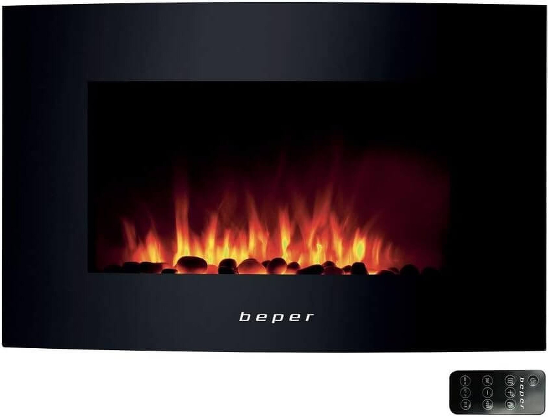 Beper RI.503 Elektrischer Wandkamin, Stahlgeh&auml;use mit geh&auml;rteter Glasfront & 2 Heizstufen - Bild 1