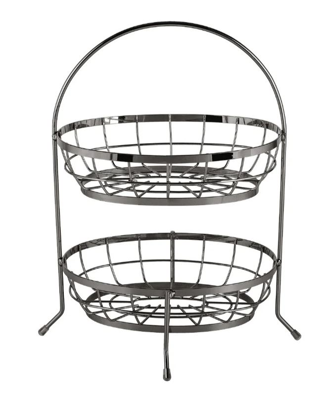 Echtwerk Obstkorb aus Eisen, 2-St&ouml;ckig, silber - Bild 1