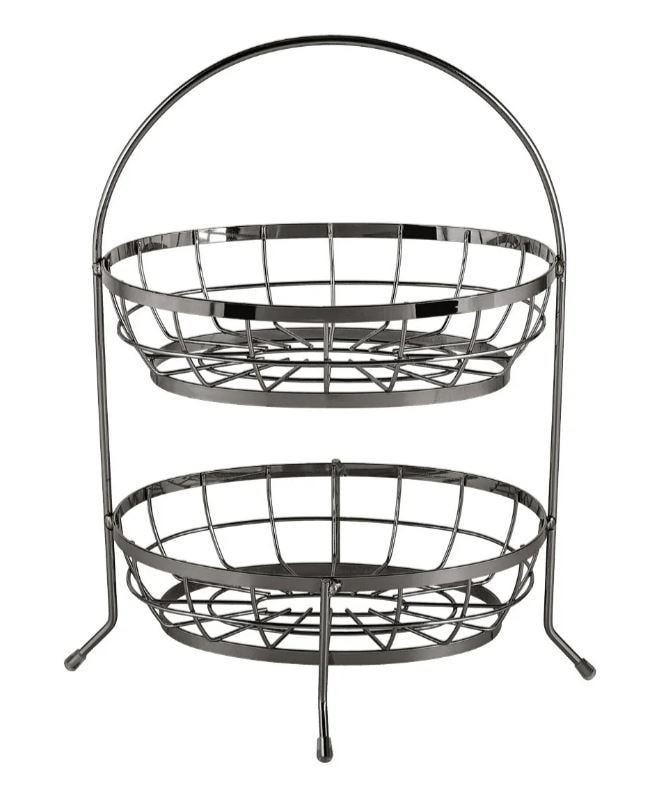 Echtwerk Obstkorb aus Eisen, 2-St&ouml;ckig, schwarz - Bild 1