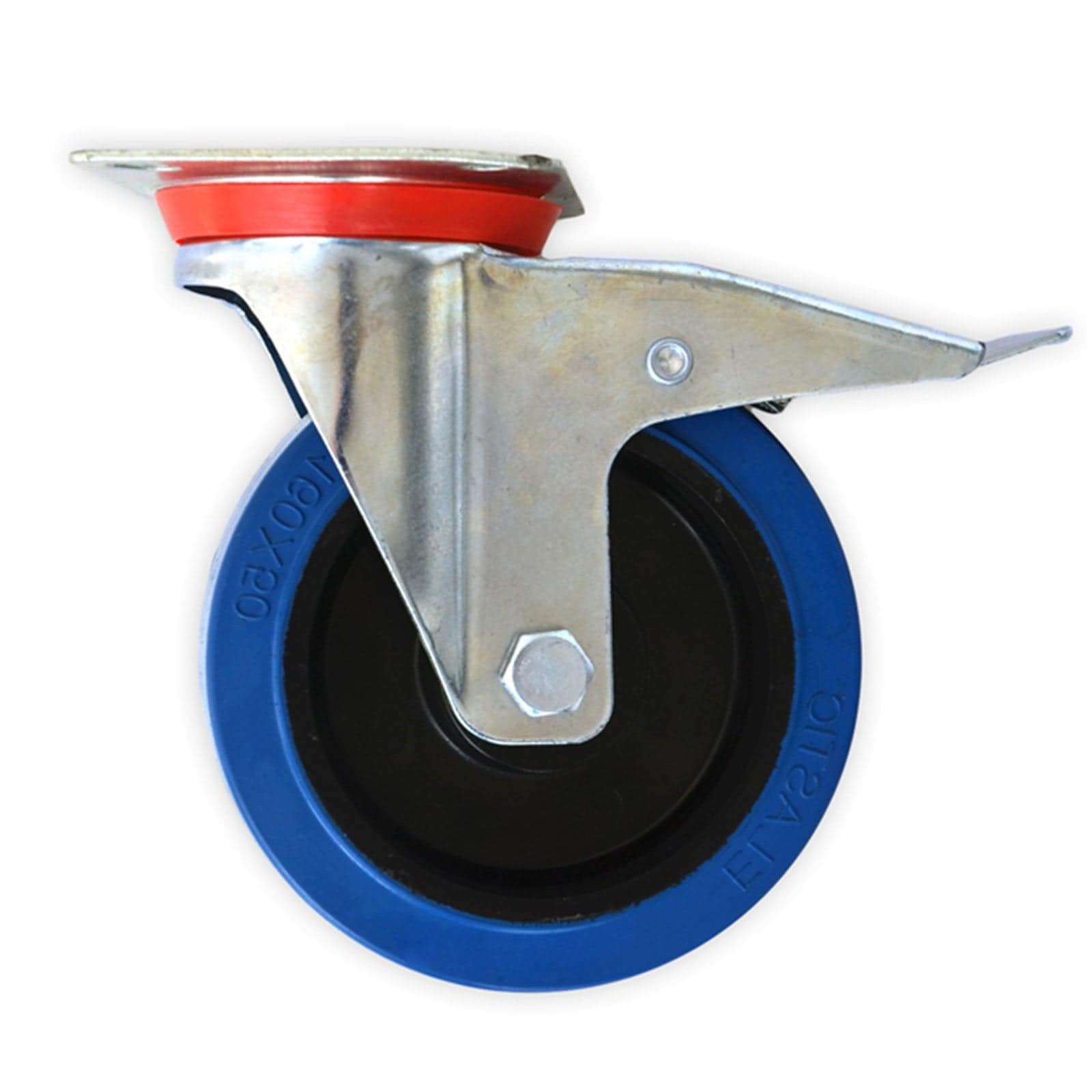 etm Transportrollen | Gummi | Mit Bremse | Auflageplatte | Blau - Bild 1