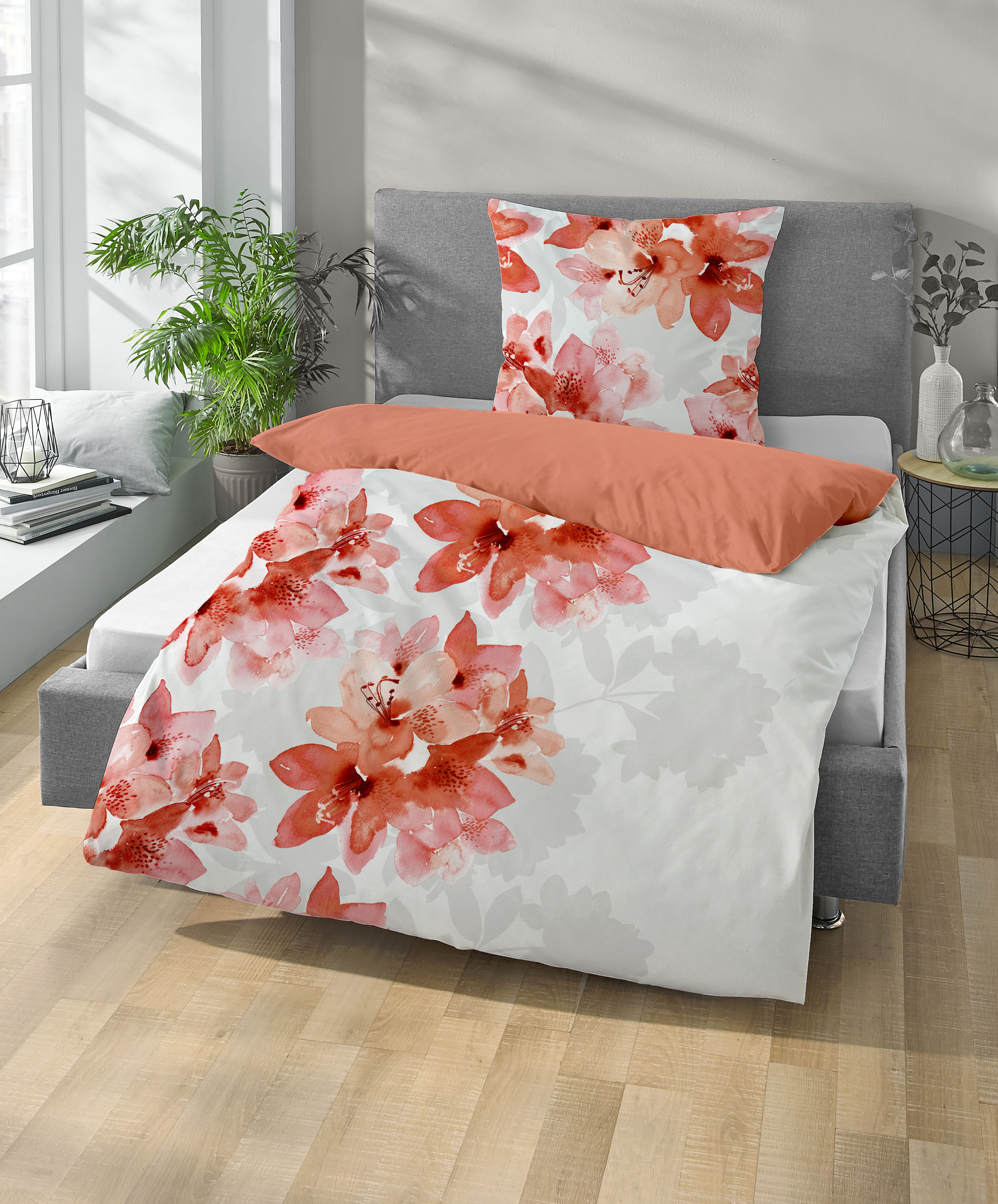 Polycotton-Biber-Bettw&auml;sche 155/220+80/80 cm - Blume - versch. Muster - Bild 1