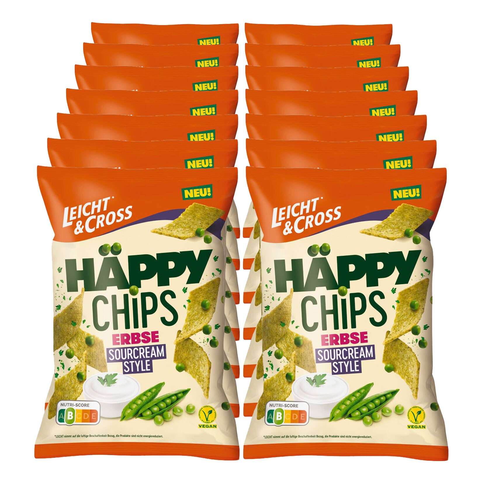 Leicht & Cross H&auml;ppy Chips Erbse Sourcream Style 90 g, 14er Pack - Bild 1