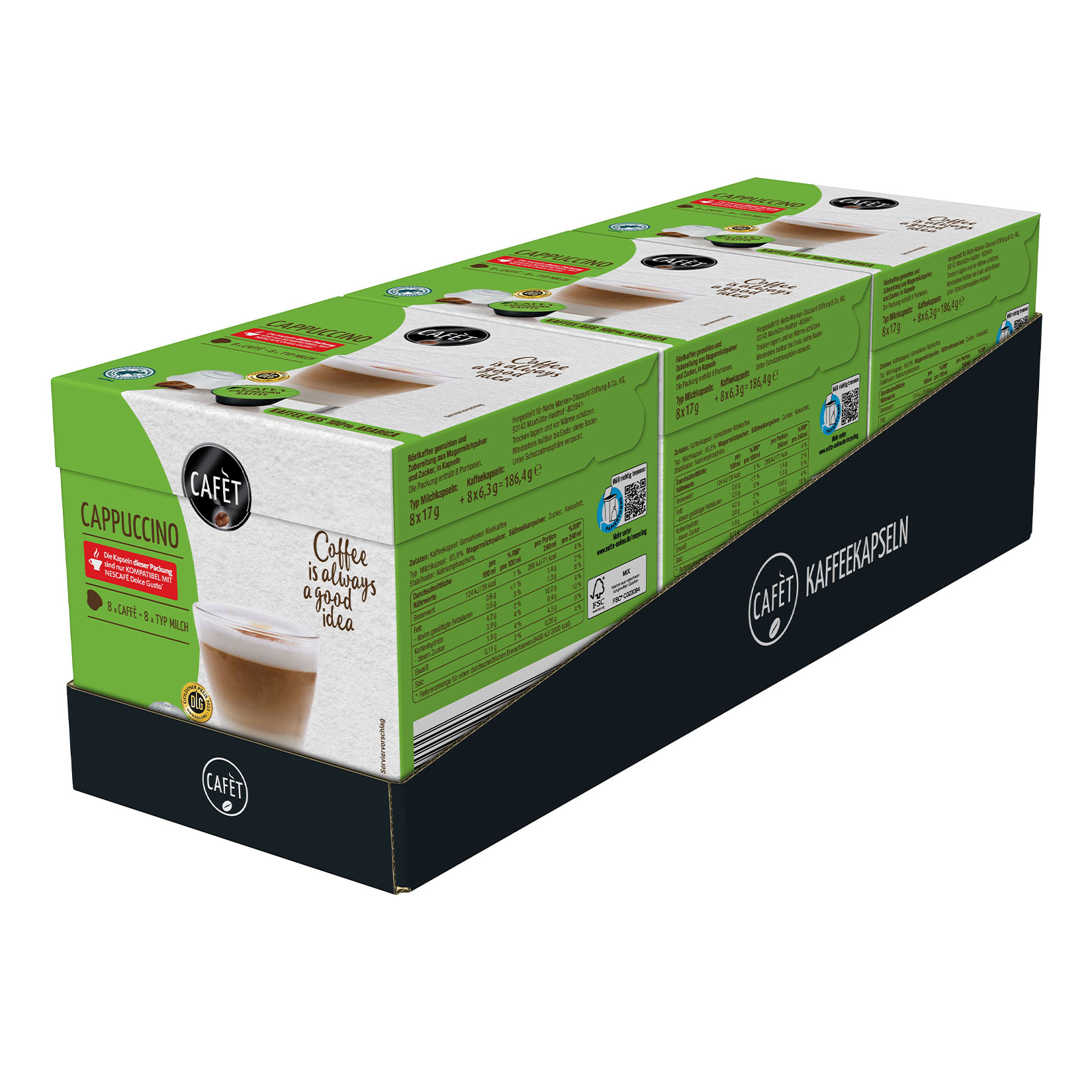 Cafet Cappuccino 16 Kapseln 186,4 g, 3er Pack - Bild 1