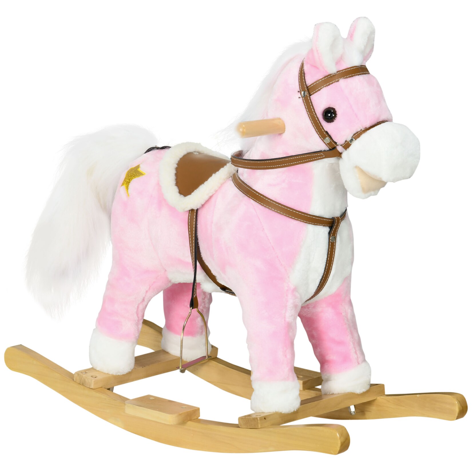 HOMCOM Schaukelpferd Pappelholz, Plüsch (100% Polyester) | 04255633541123