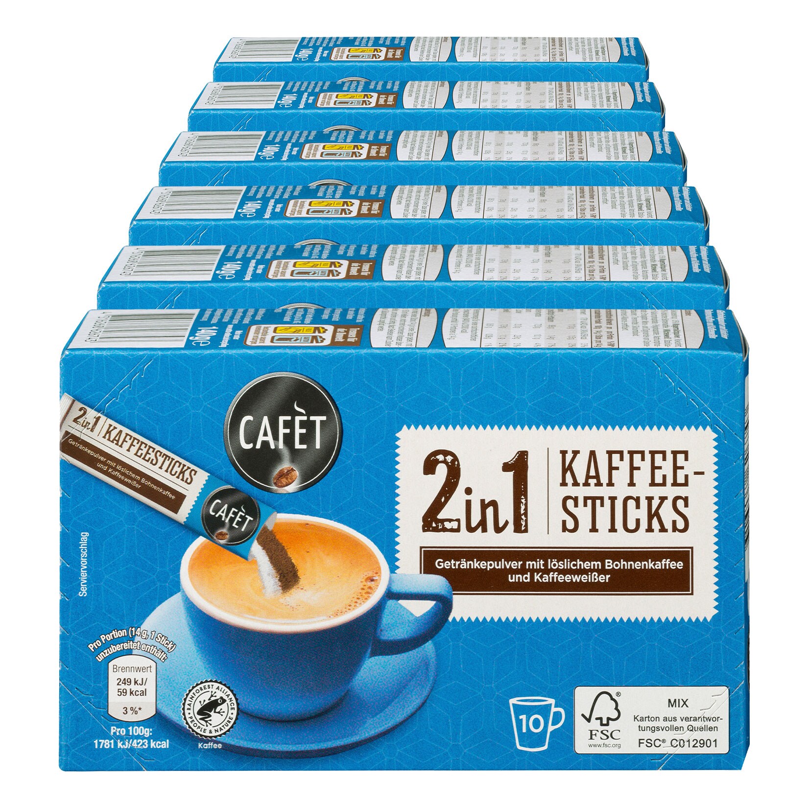 Cafet Kaffeesticks 2 in 1 140 g, 6er Pack - Bild 1
