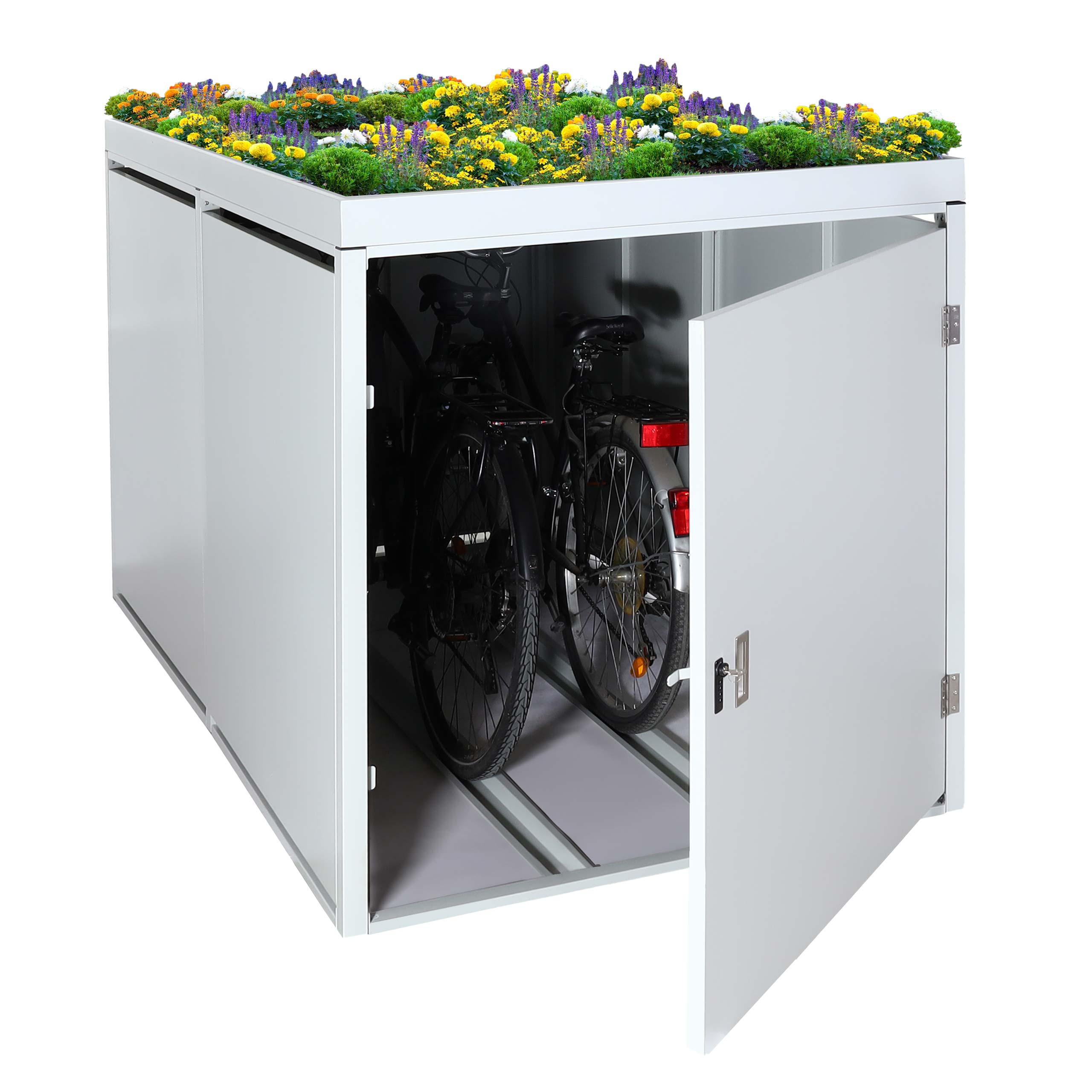 2er-Fahrradgarage mit Pflanzkasten MCW-L56b, Fahrradbox, abschlie&szlig;bar verzinkter Stahl 125x113x208cm ~ hellgrau - Bild 1