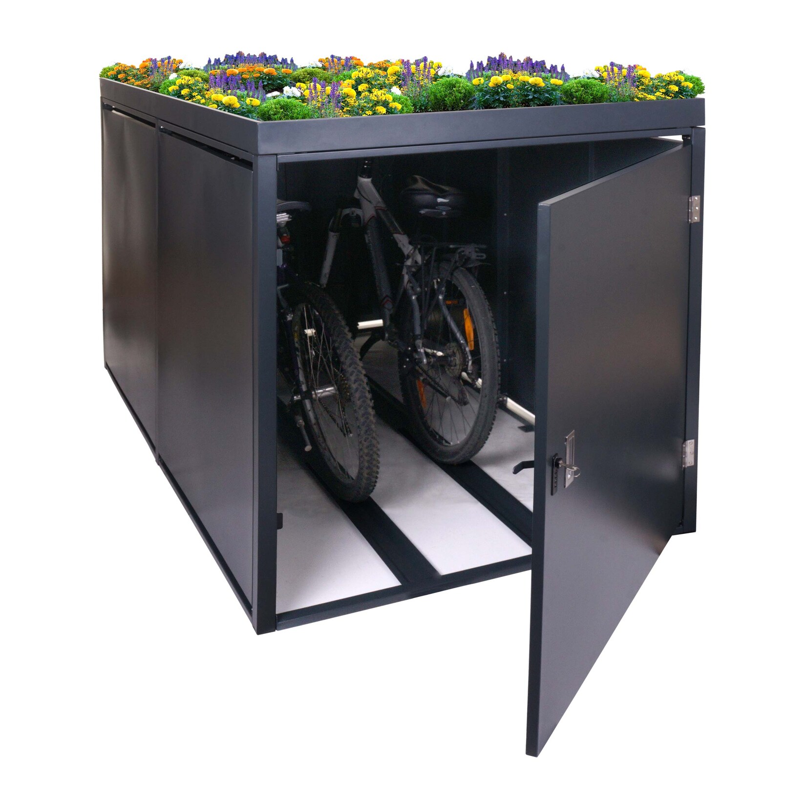 2er-Fahrradgarage mit Pflanzkasten MCW-L56b, Fahrradbox, abschließbar verzinkter Stahl 125x113x208cm ~ anthrazit