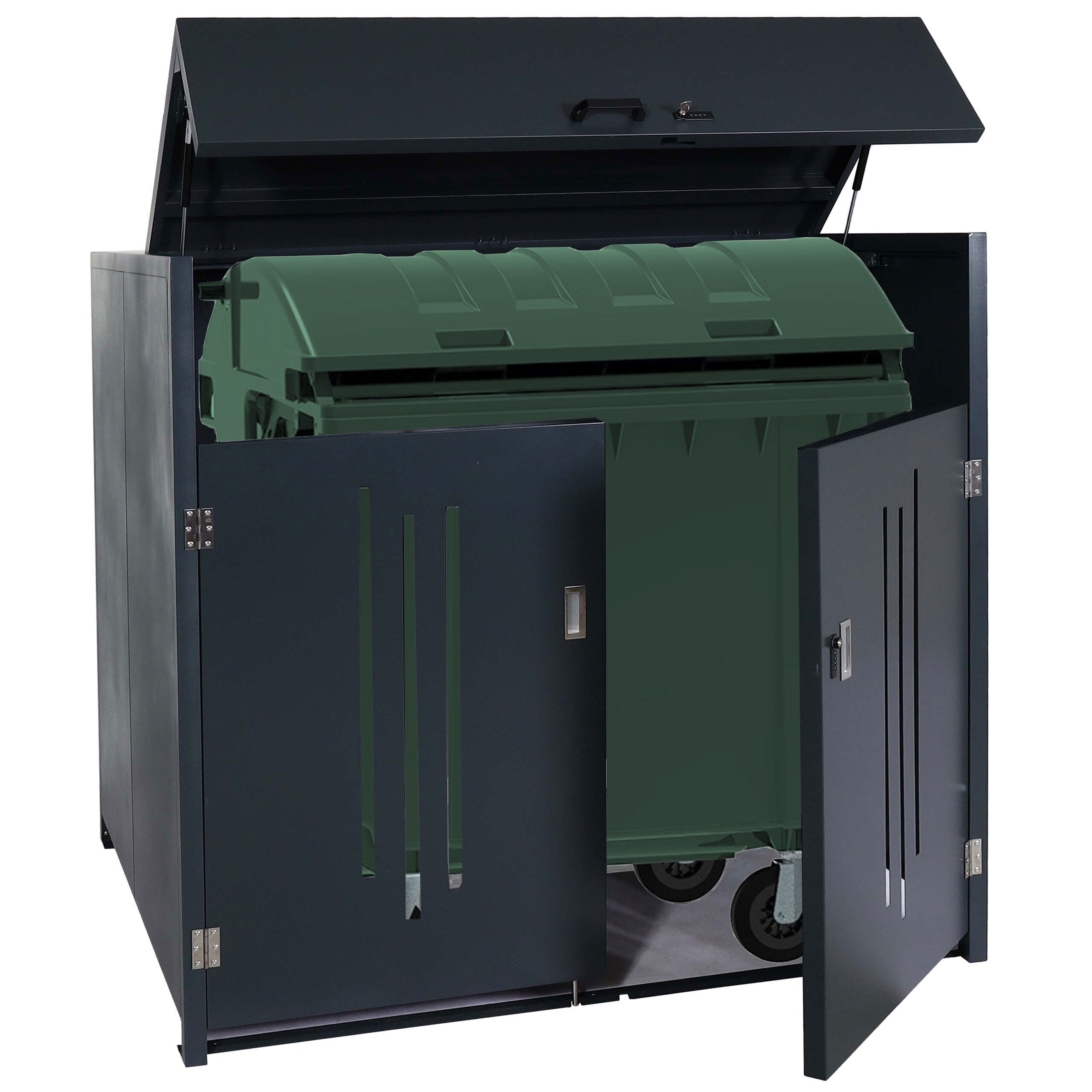 M&uuml;llcontainerverkleidung MCW-M54, M&uuml;llcontainerbox Industrie-Abfallcontainer, Container bis 1100L 154x160x136cm, Stahl - Bild 1