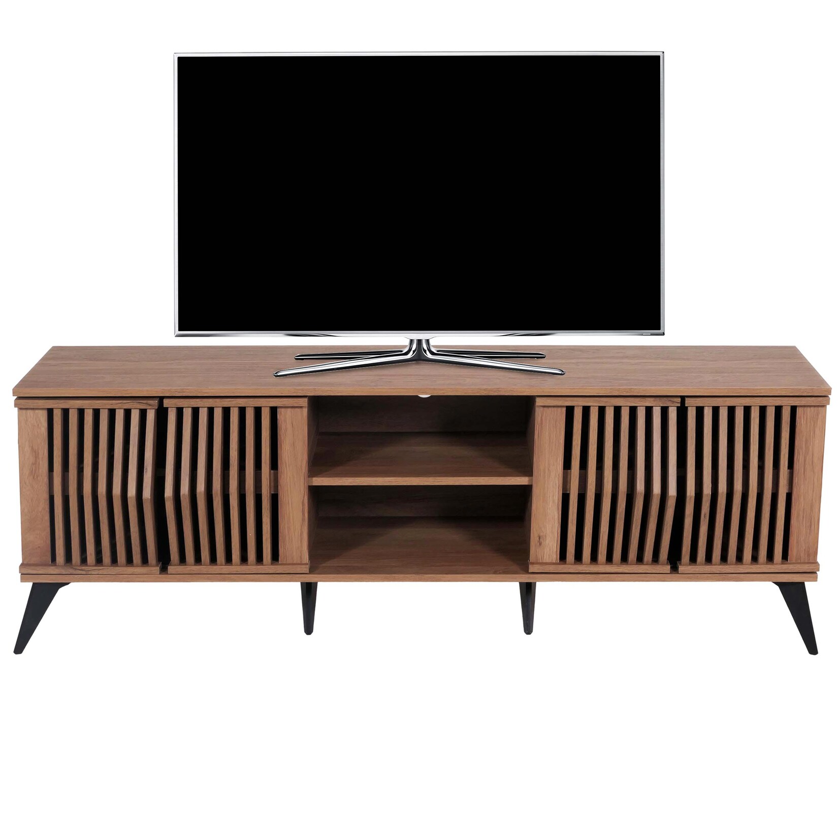 TV-Rack MCW-M45, Fernsehtisch Lowboard Schrank, 3D-Design Staufächer 55x166x41cm, braun | 04057651633572