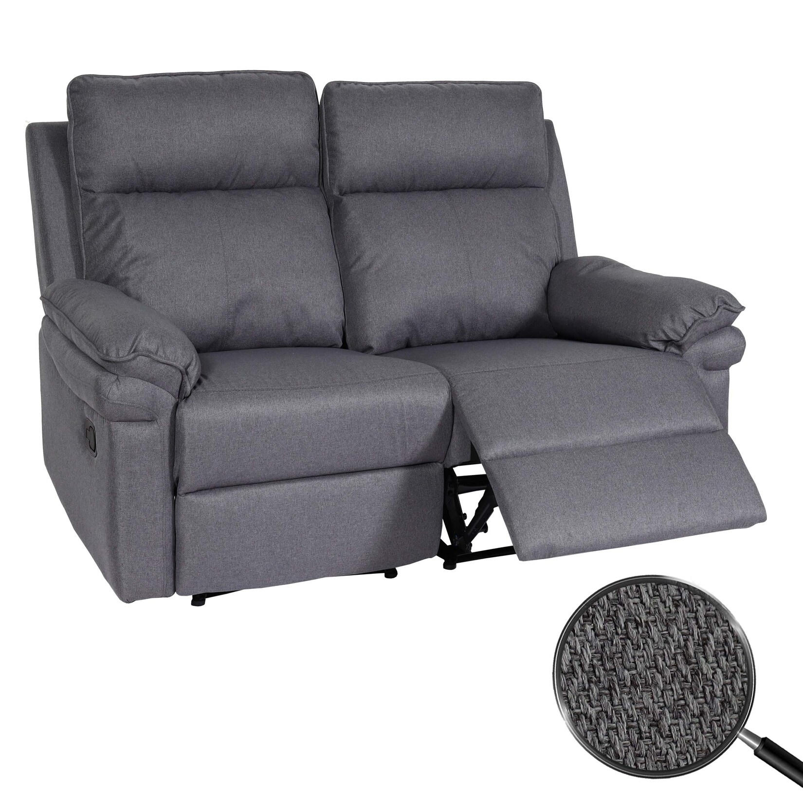 2er Kinosessel MCW-L94, Relaxsessel Fernsehsessel Sofa, Armlehne Liegefunktion Nosagfederung Stoff/Textil ~ dunkelgrau