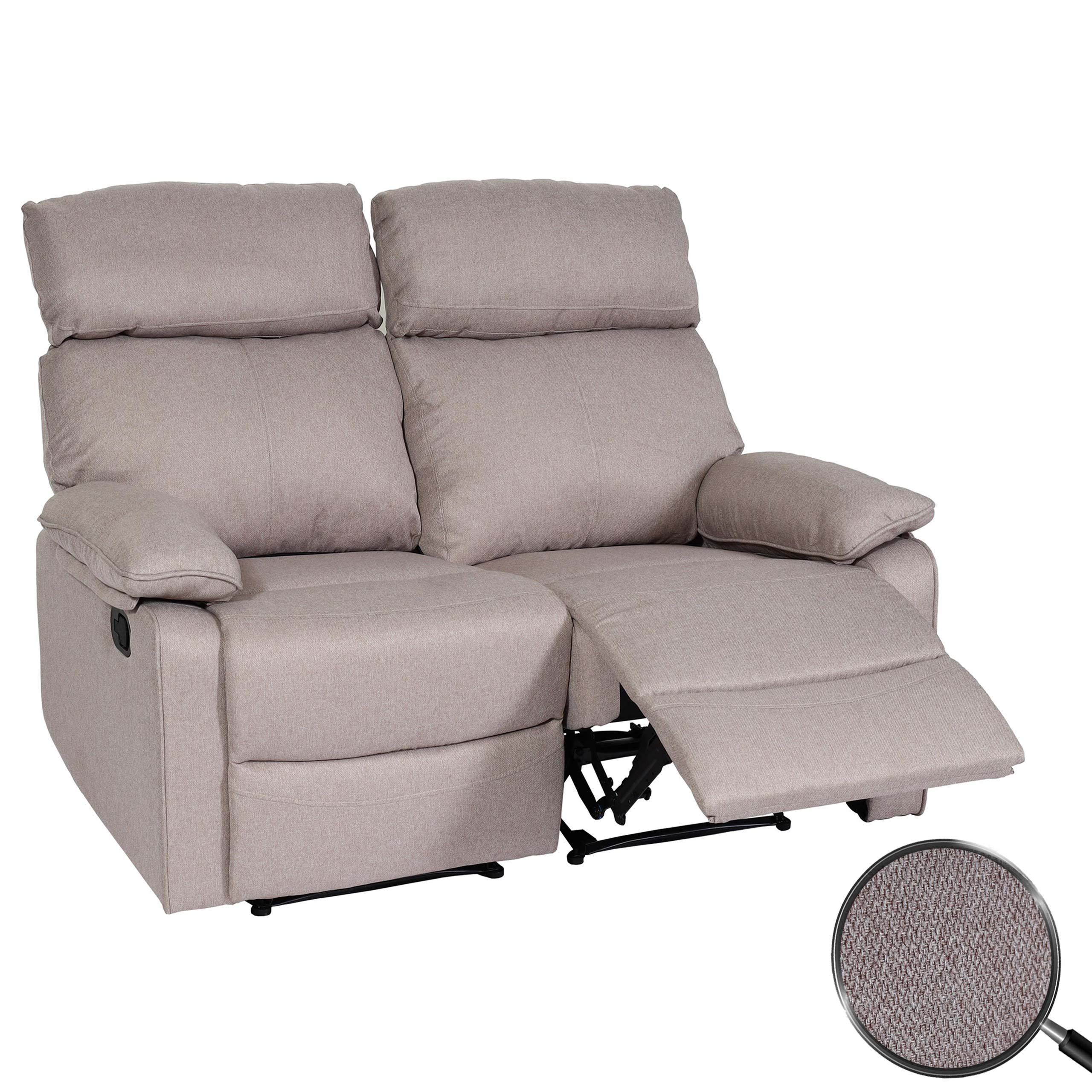 2er Kinosessel MCW-L93, Relaxsessel Fernsehsessel Sofa, Armlehne Liegefunktion Nosagfederung Stoff/Textil ~ grau-braun - Bild 1