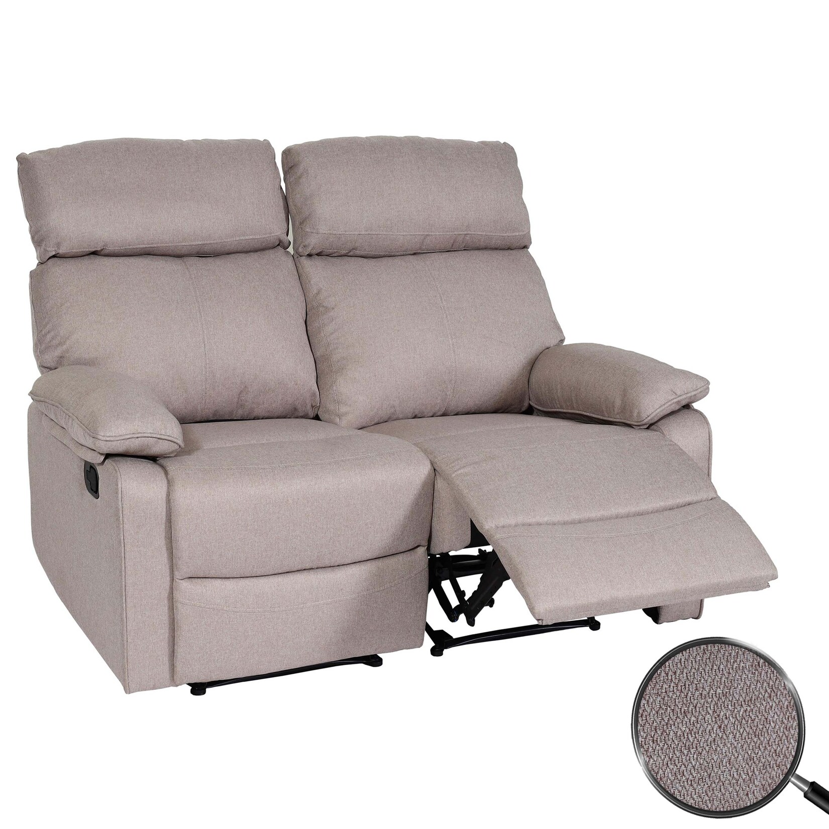 2er Kinosessel MCW-L93, Relaxsessel Fernsehsessel Sofa, Armlehne Liegefunktion Nosagfederung Stoff/Textil ~ grau-braun