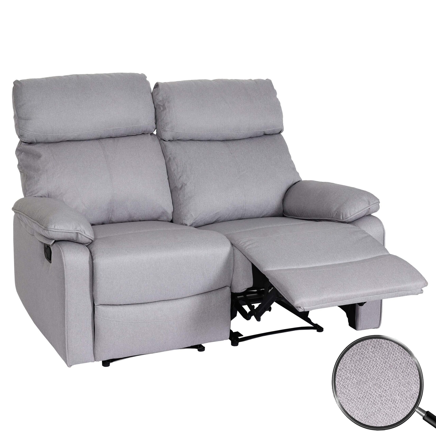 2er Kinosessel MCW-L93, Relaxsessel Fernsehsessel Sofa, Armlehne Liegefunktion Nosagfederung Stoff/Textil ~ hellgrau | 04057651800745