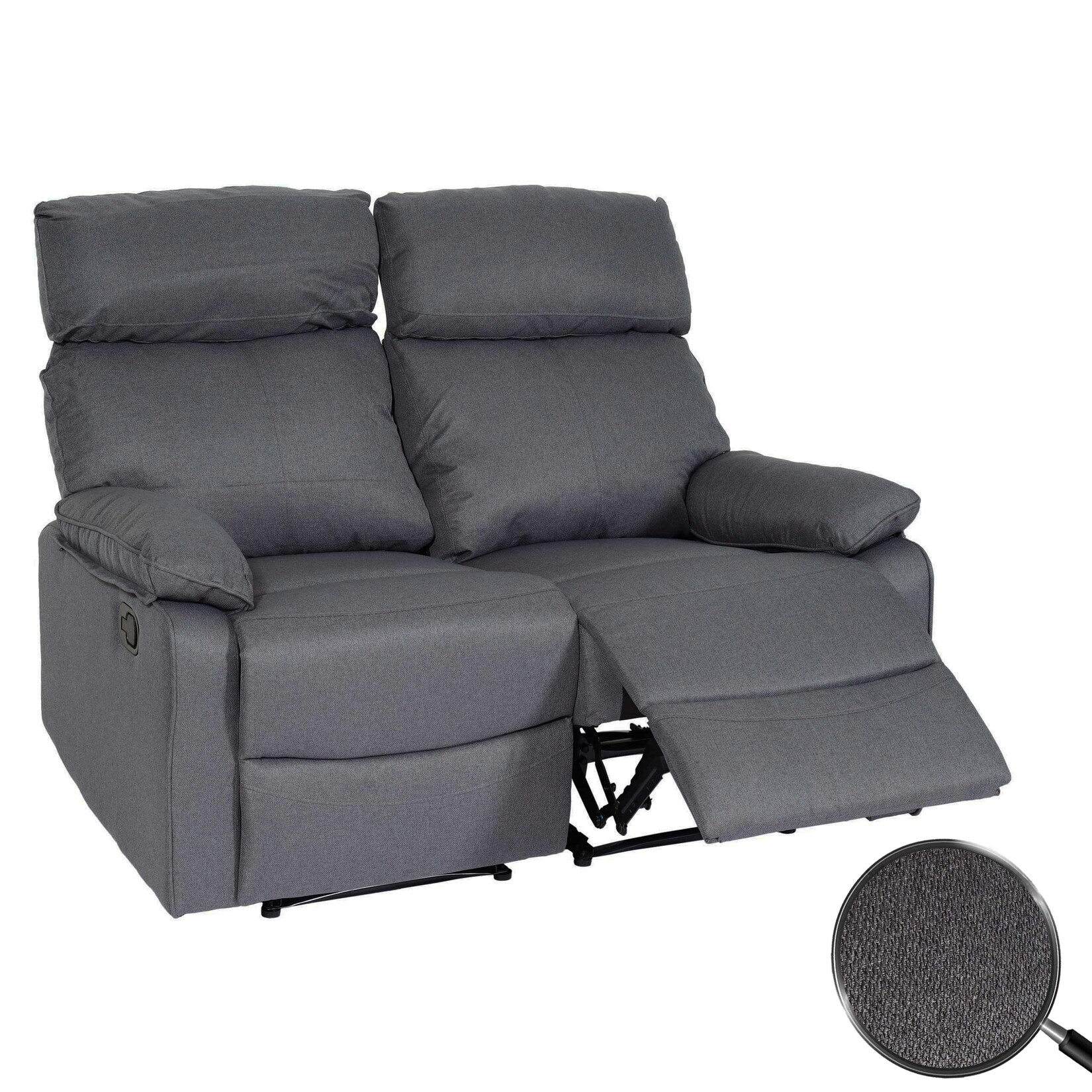 2er Kinosessel MCW-L93, Relaxsessel Fernsehsessel Sofa, Armlehne Liegefunktion Nosagfederung Stoff/Textil ~ dunkelgrau