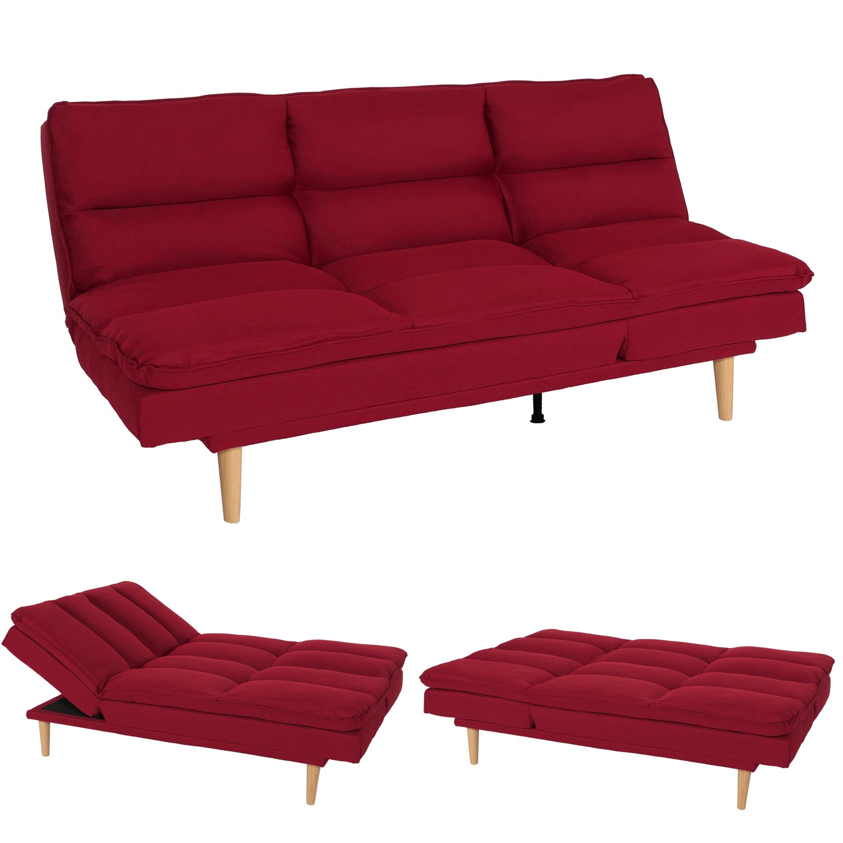 Schlafsofa MCW-M79, Gästebett Schlafcouch Couch Sofa, Schlaffunktion Liegefläche 180x110cm ~ Stoff/Textil bordeaux