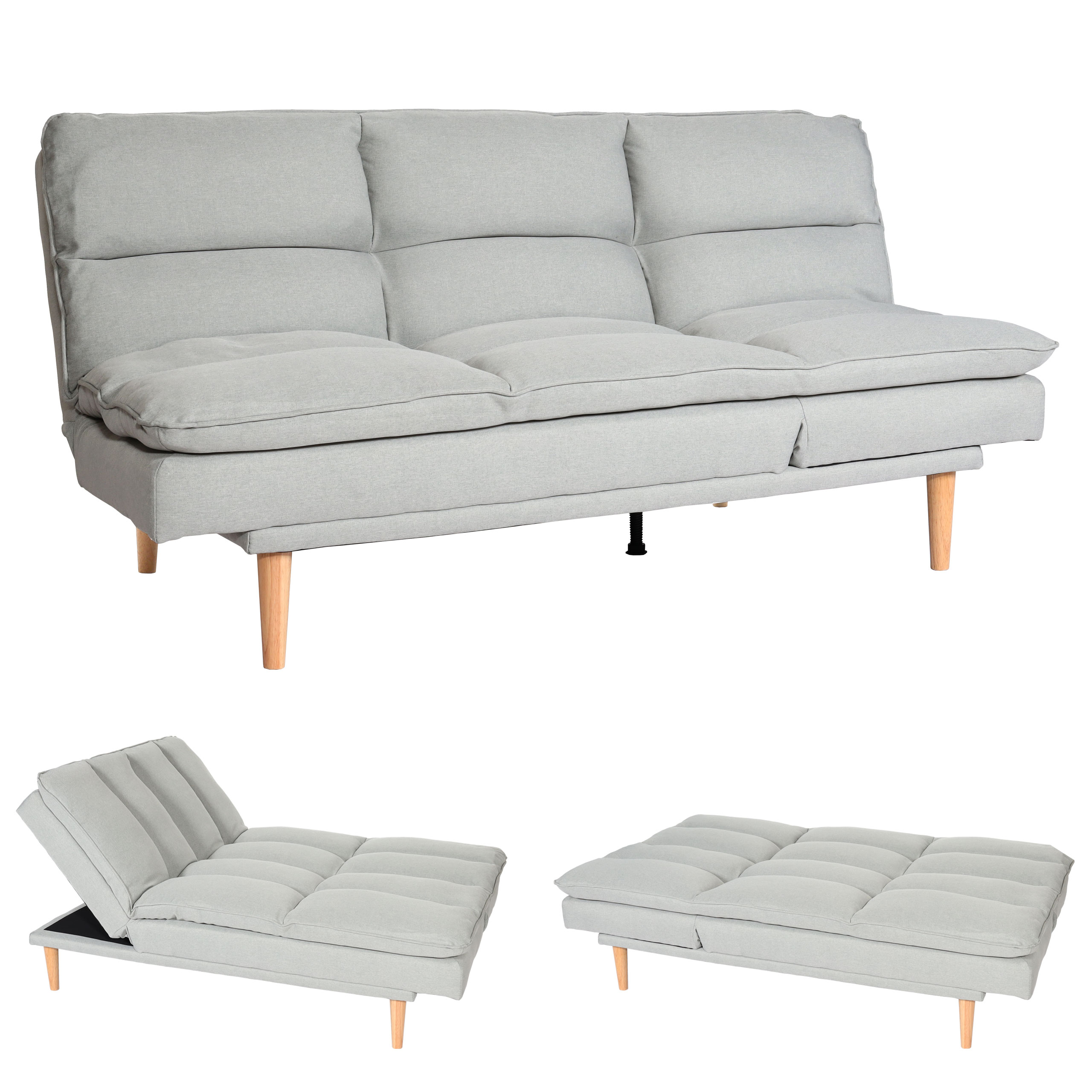 Schlafsofa MCW-M79, G&auml;stebett Schlafcouch Couch Sofa, Schlaffunktion Liegefl&auml;che 180x110cm ~ Stoff/Textil mint-grau - Bild 1