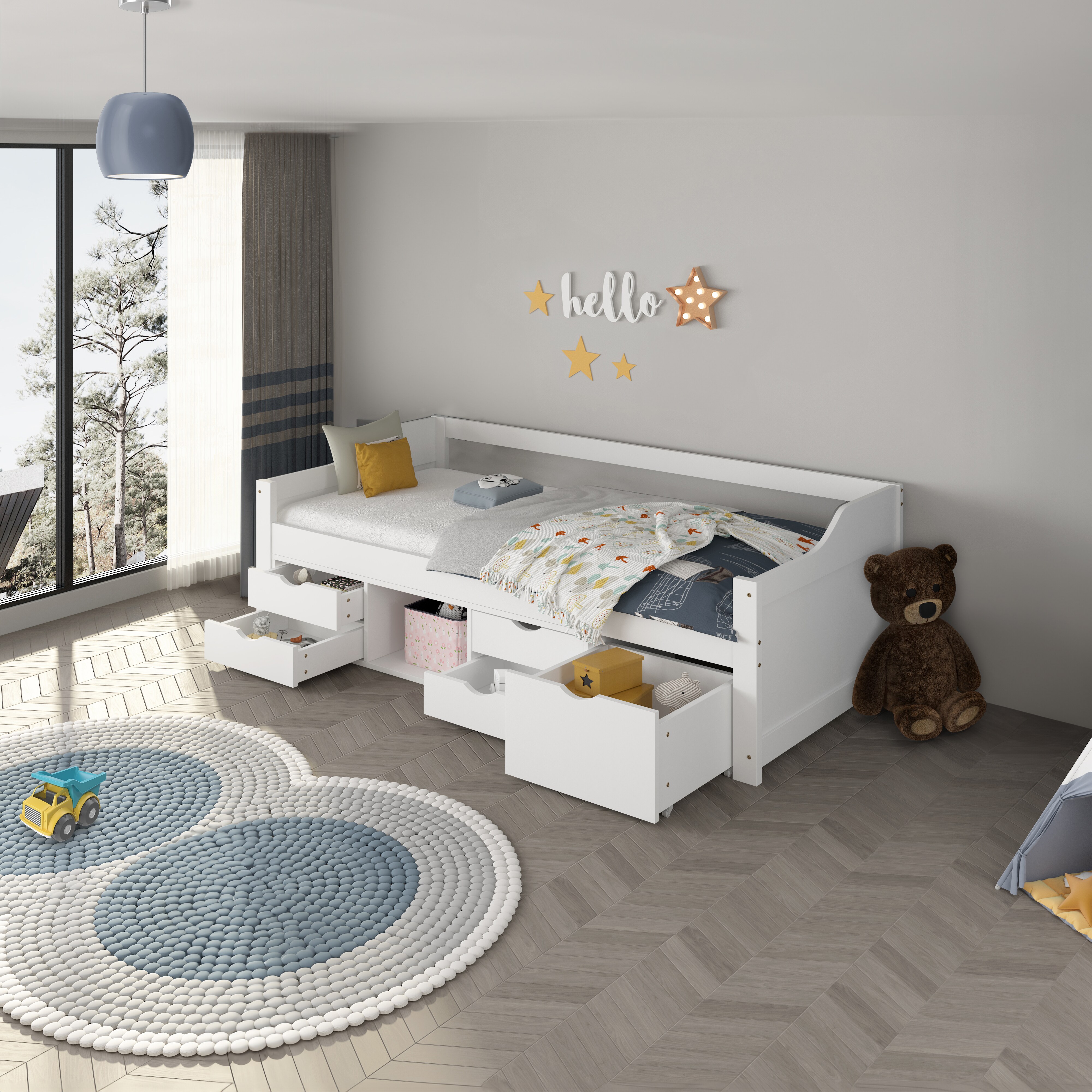 HOME DELUXE Kinderbett COSMOS mit Schubladen und Matratze &ndash; 90 x 200 cm Wei&szlig; - Bild 1