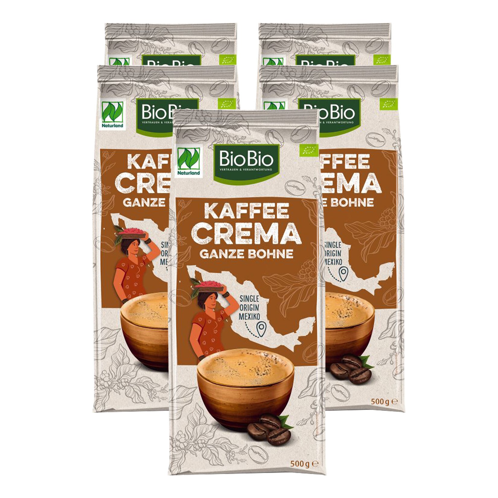 Minges BioBio Röstkaffee Mexico ganze Bohnen 500 g, 5er Pack