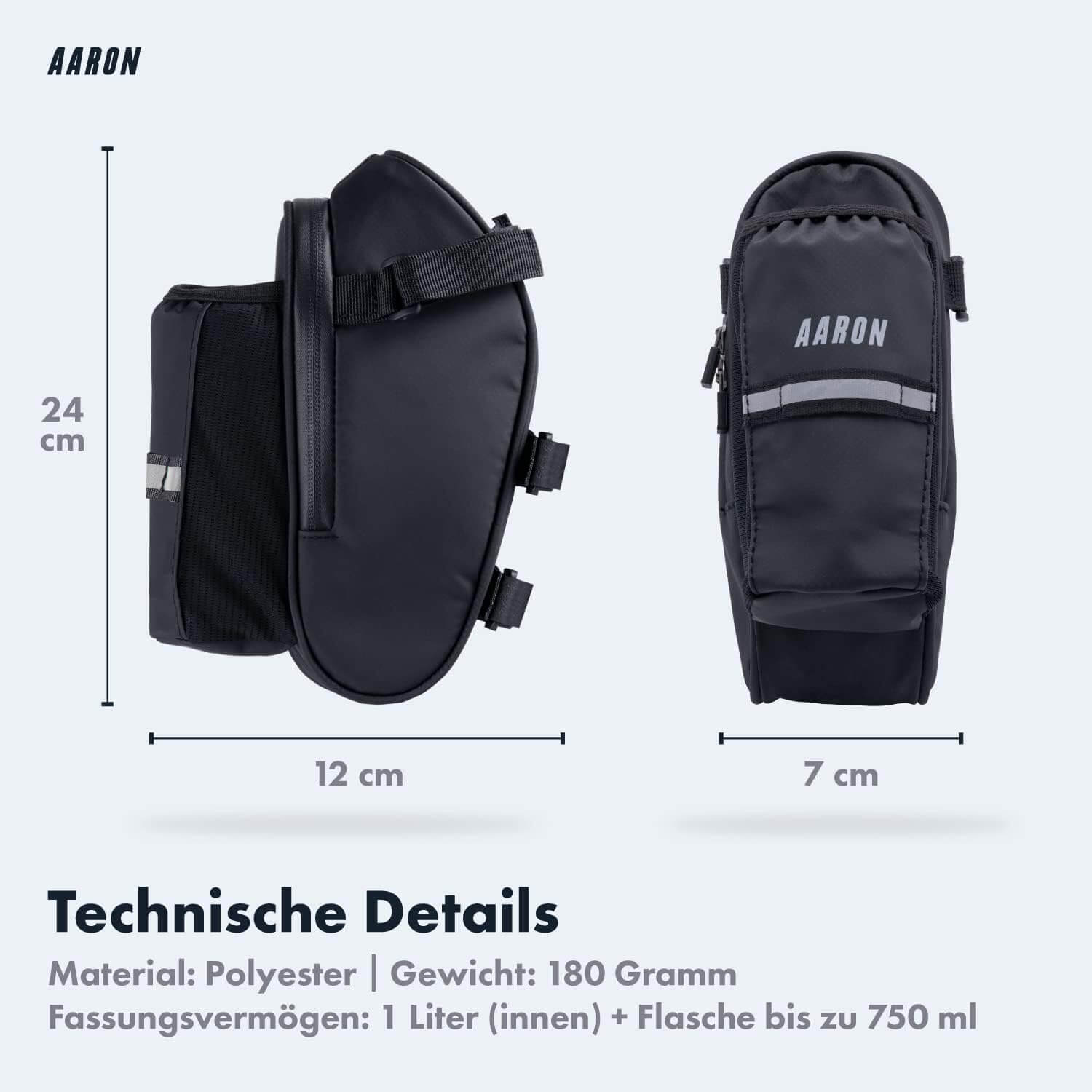 AARON Fahrrad Satteltasche mit Flaschenhalter, Wasserabweisende Fahrradtasche mit Reflektor - Bild 1