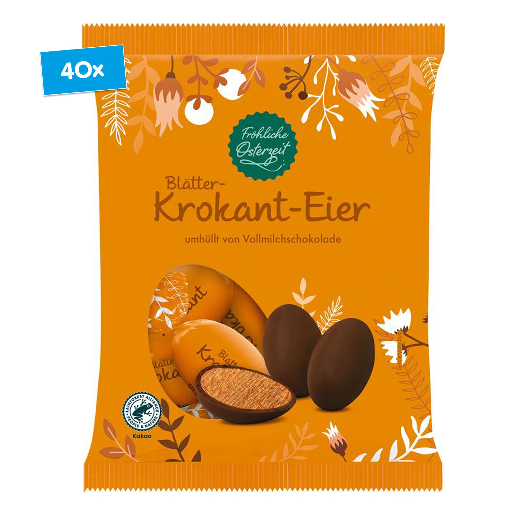 Fr&ouml;hliche Osterzeit Bl&auml;tterkrokant Eier 150 g, 40er Pack - Bild 1