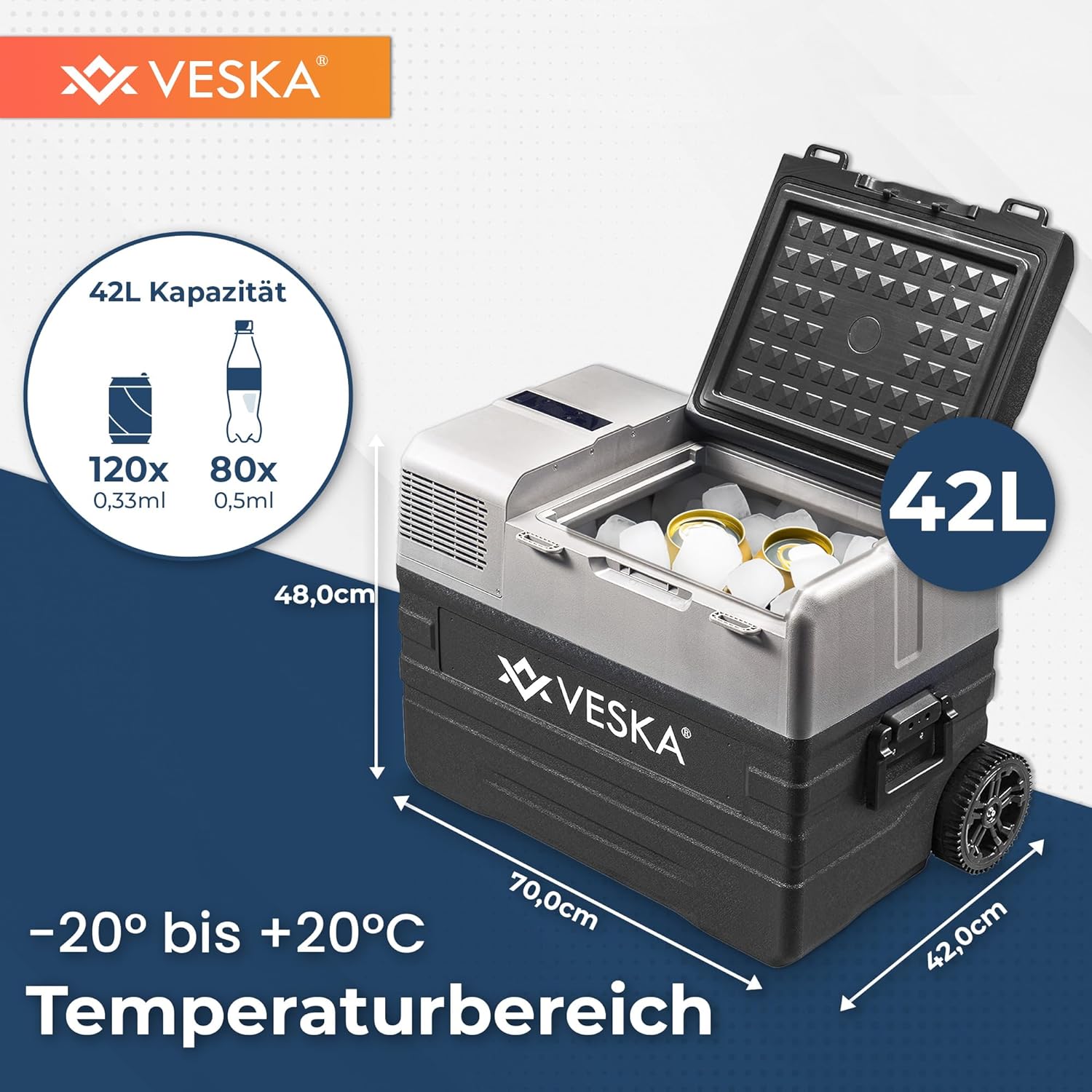 VESKA Kompressor K&uuml;hlbox elektrisch, Gefriertruhe mit APP-Steuerung - 42l anthrazit - Bild 1