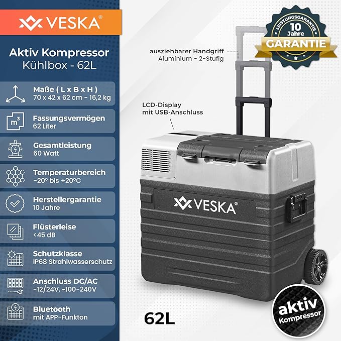 VESKA Kompressor K&uuml;hlbox elektrisch, Gefriertruhe mit APP-Steuerung - 62l anthrazit - Bild 1