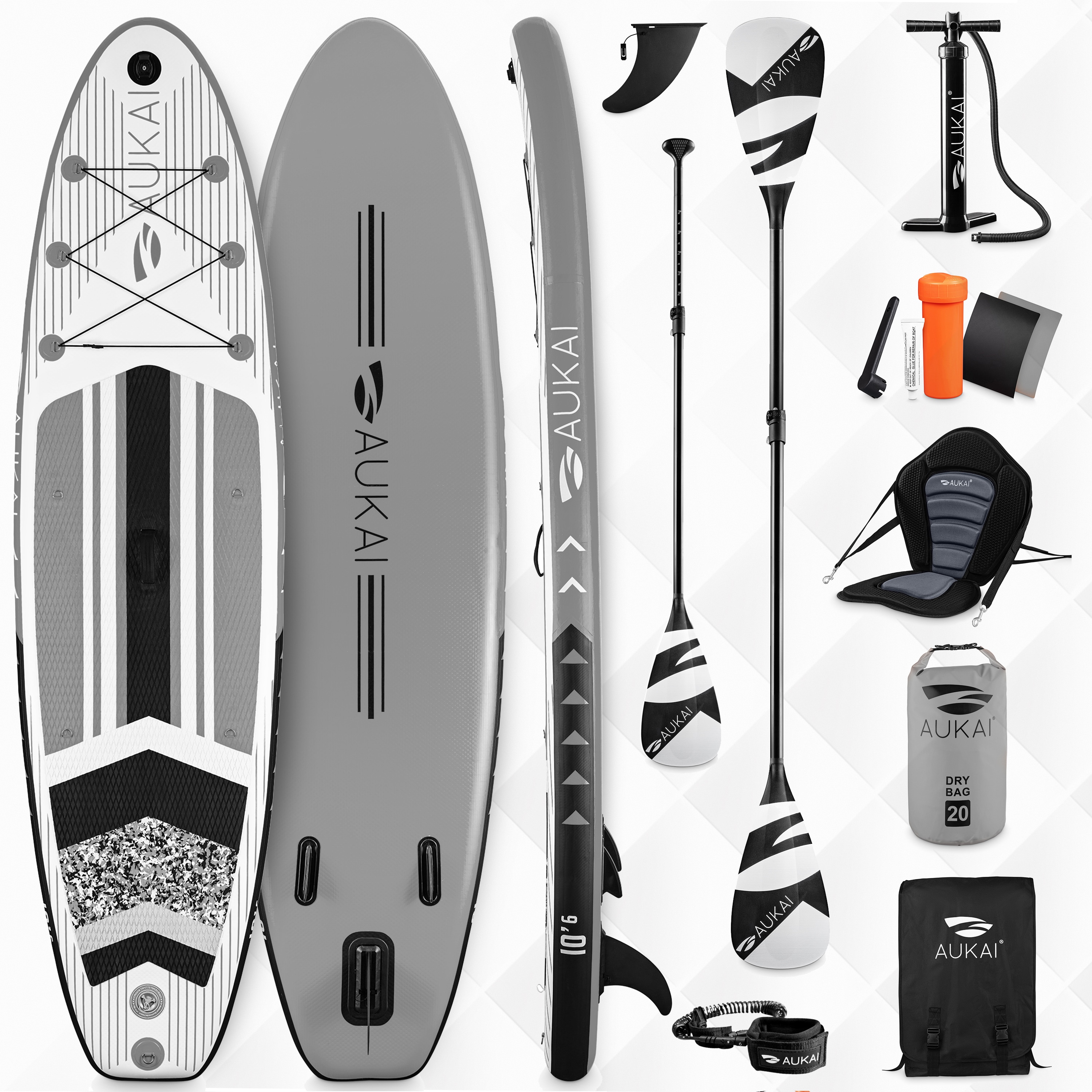 Stand Up Paddle Board "AUKAI Pro" mit Kajak-Sitz grau - Bild 1
