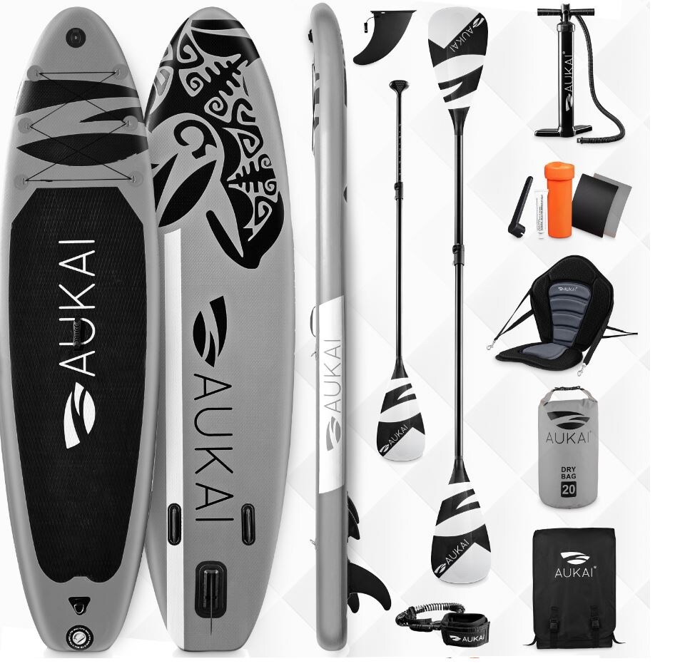 Stand Up Paddle Board "AUKAI Pro Ocean" mit Kajak-Sitz grau - Bild 1