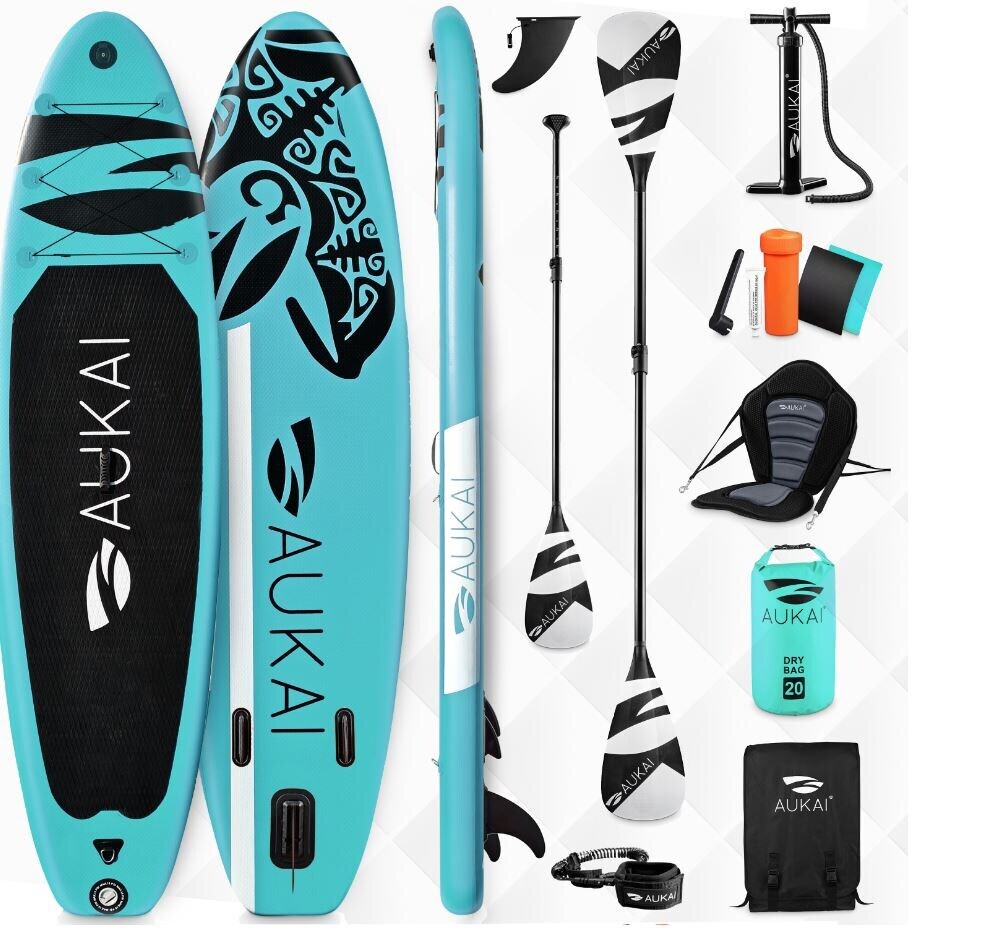 Stand Up Paddle Board „AUKAI Pro Ocean“ mit Kajak-Sitz türkis | 04054748020260