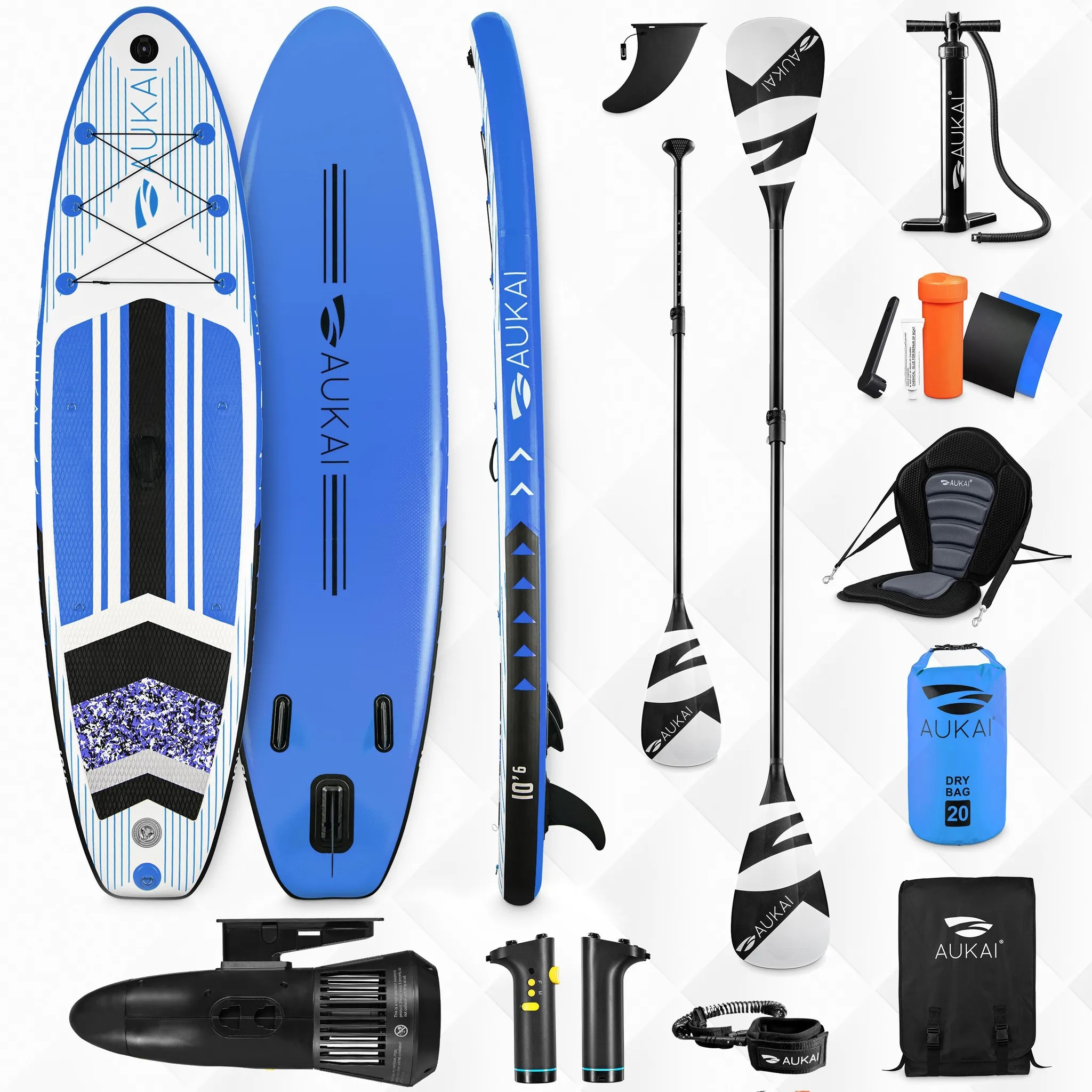 Stand Up Paddle Board "AUKAI Pro" mit Kajak-Sitz und Motor blau - Bild 1