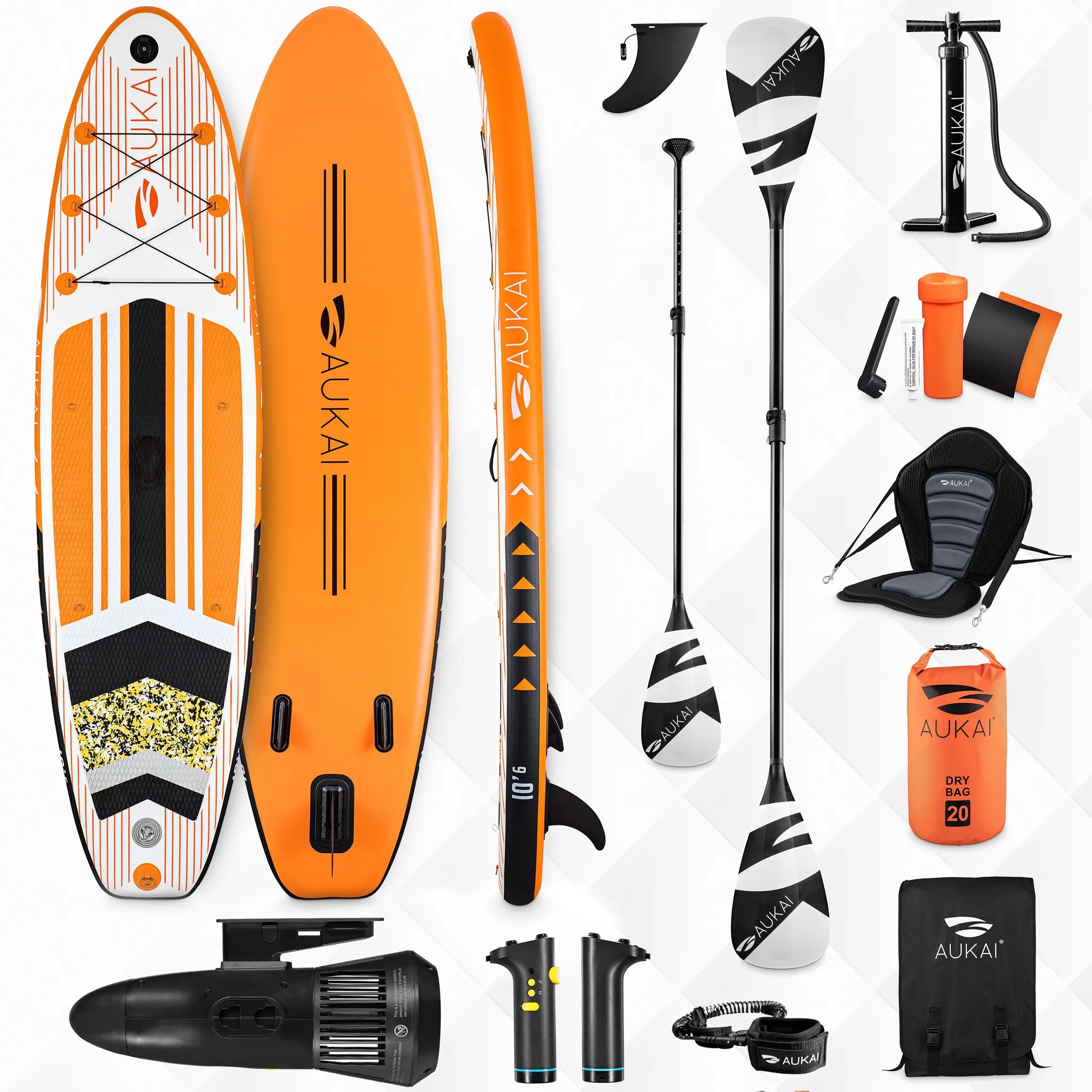 Stand Up Paddle Board "AUKAI Pro" mit Kajak-Sitz und Motor orange - Bild 1