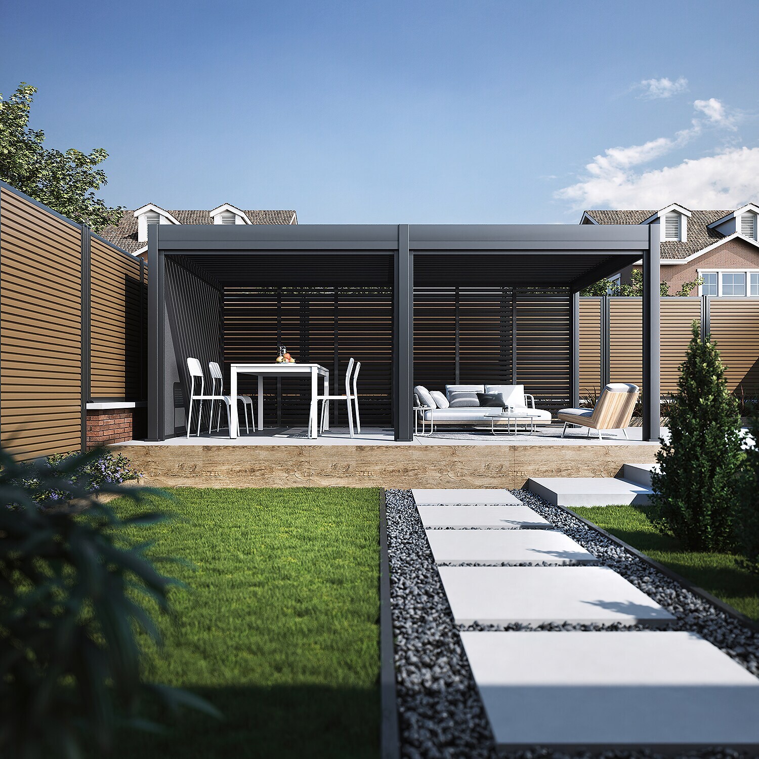 Pergola Pavillon mit Lamellen Dach Oasis 3,6 x 6m anthrazit - Bild 1