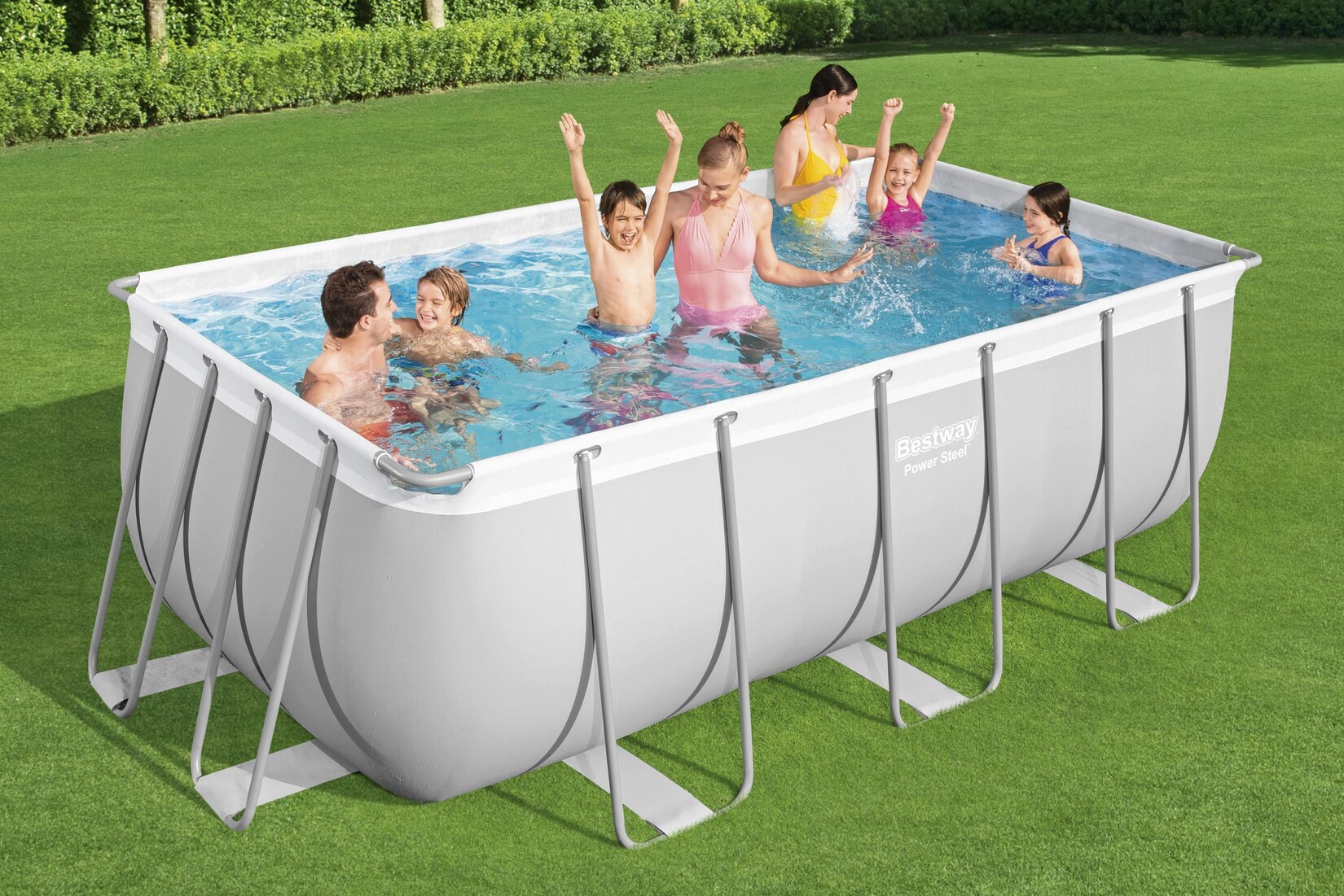 Bestway® Power Steel™ Frame Pool-Set mit Filterpumpe 412 x 201 x 122 cm , lichtgrau, eckig | 06942138986464