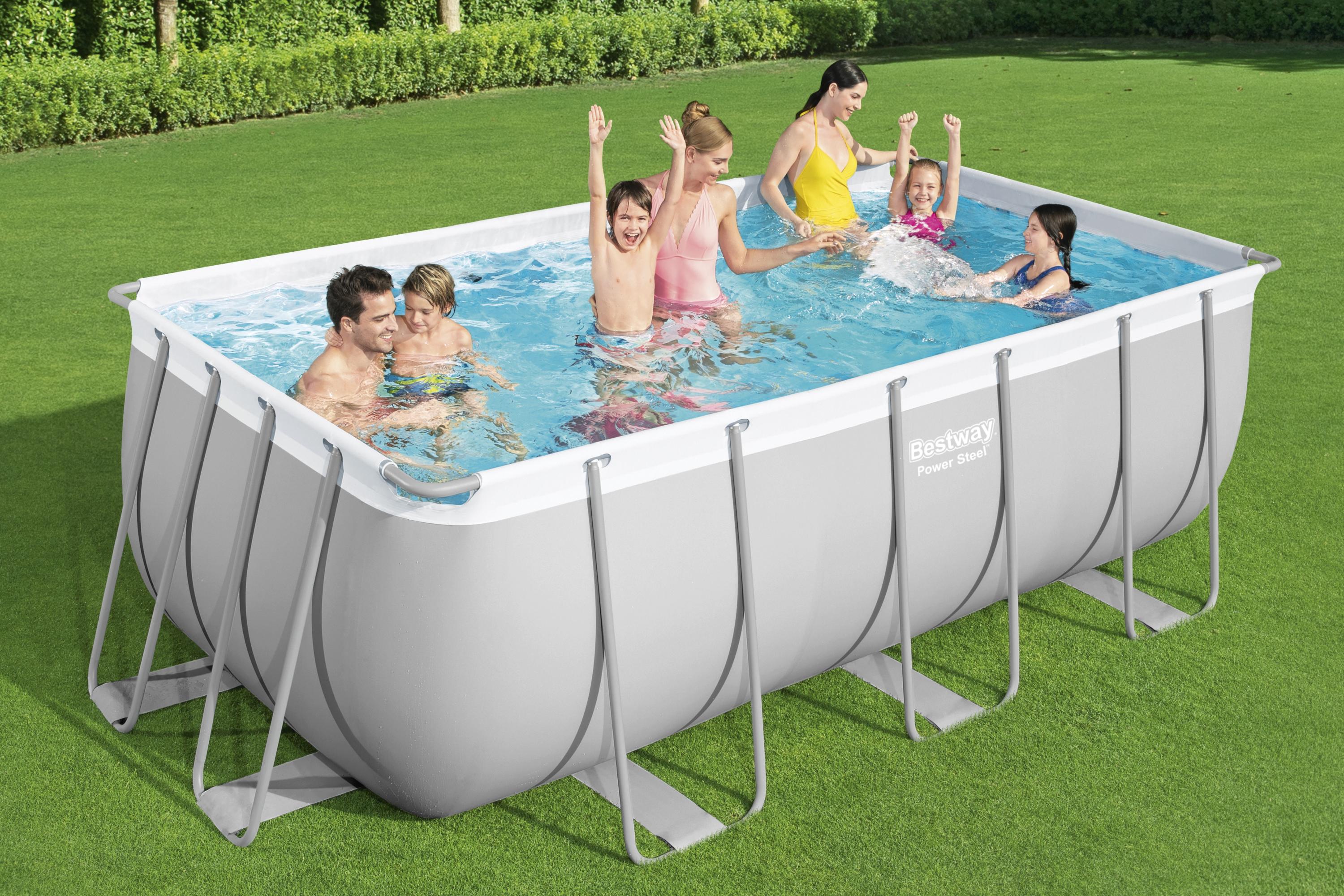 Power Steel&trade; Frame Pool Komplett-Set, eckig, mit Sandfilteranlage & Sicherheitsleiter 412 x 201 x 122 cm - Bild 1