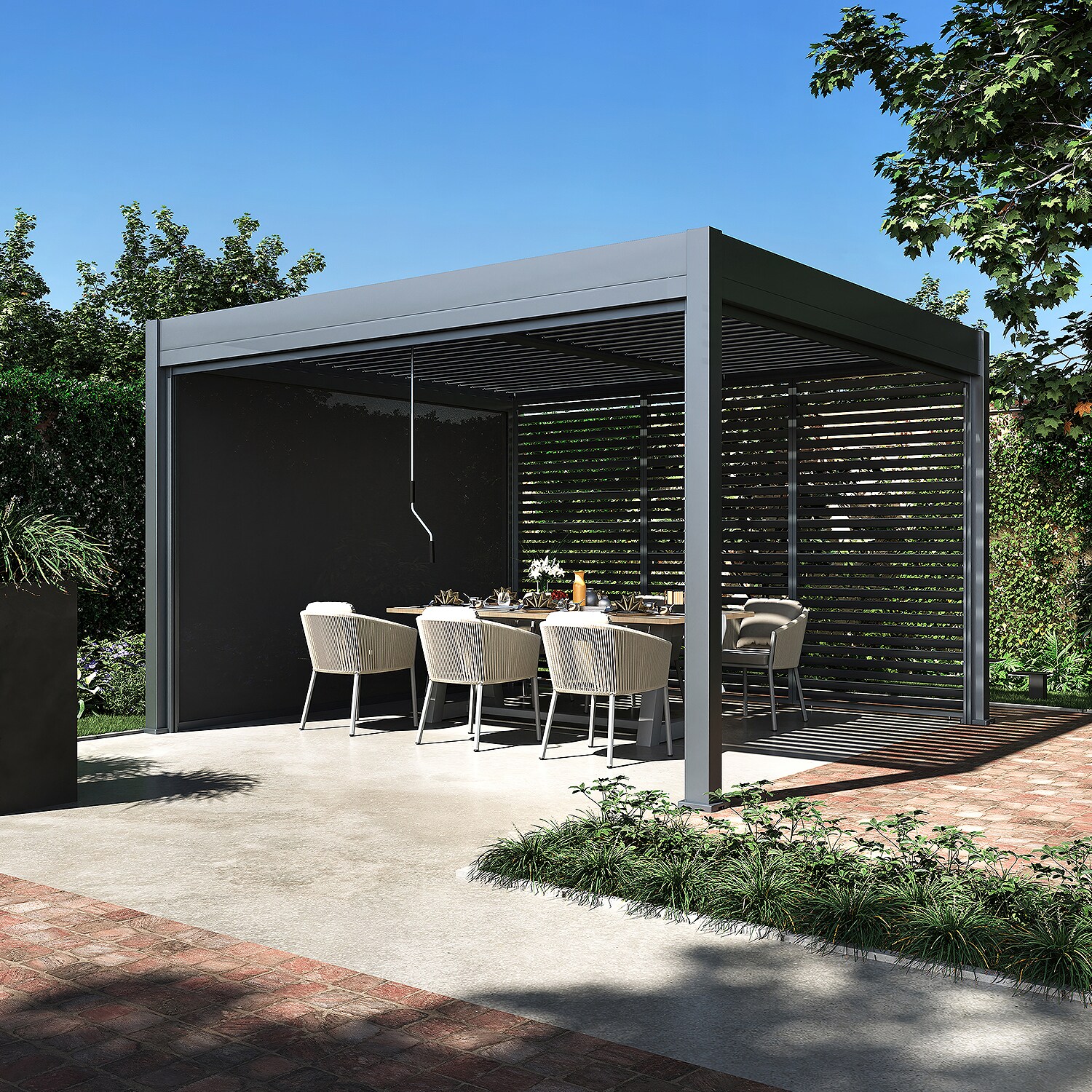 Sichtschutzrollo f&uuml;r Pergola Pavillon mit Lamellen Dach Oasis anthrazit - Bild 1