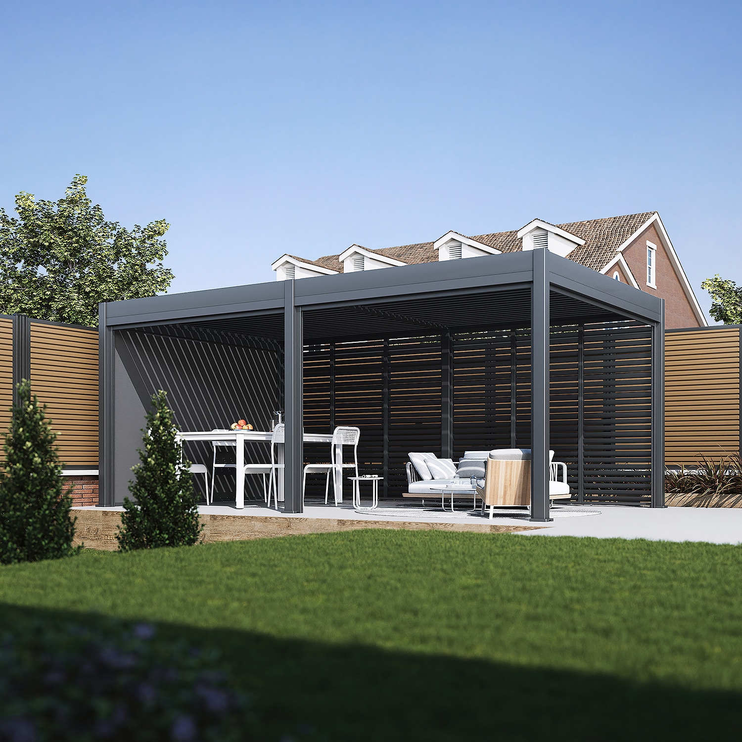 Sichtschutzelement f&uuml;r Pergola Pavillon mit Lamellen Dach Oasis anthrazit - Bild 1