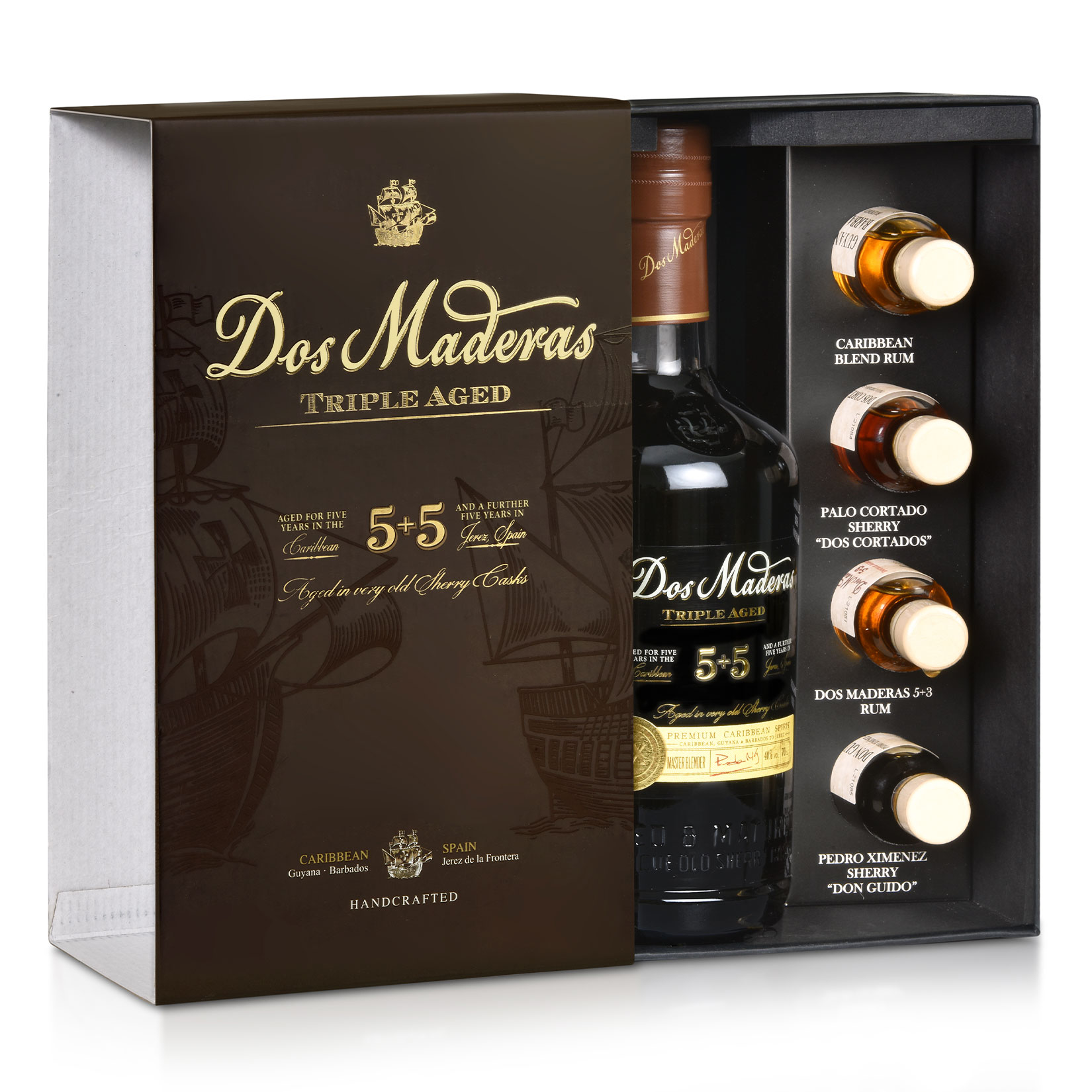 Dos Maderas 5+5 40,0 % vol 0,7 Liter Geschenkbox mit 4 Miniaturen - Bild 1