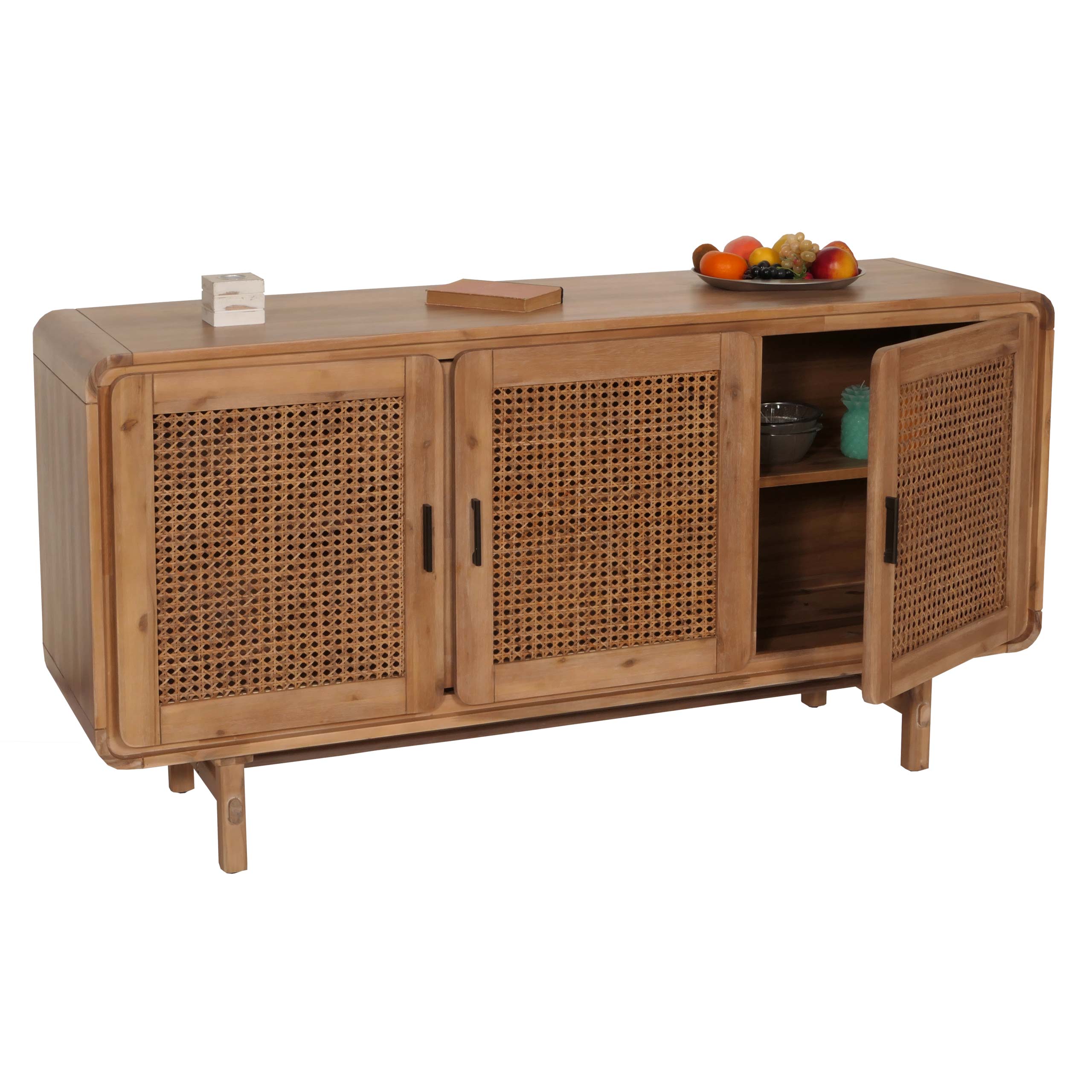 Sideboard MCW-M47, Schrank Kommode Highboard Anrichte, Stauf&auml;cher, Rattan Akazie Massiv-Holz gebeizt 82x160x45cm 38kg - Bild 1