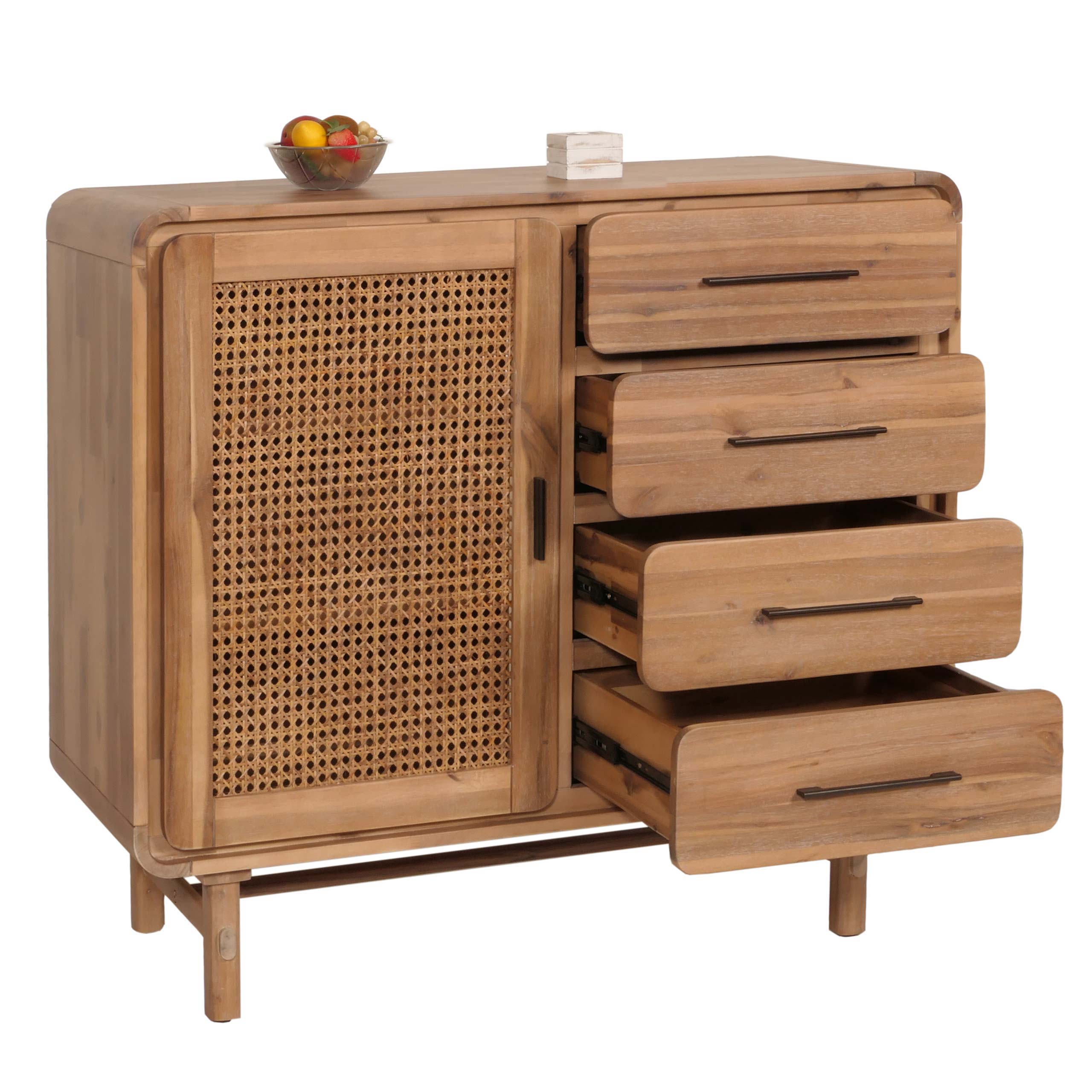 Kommode MCW-M47, Schrank Sideboard Highboard, Stauf&auml;cher Schublade, Rattan Akazie Massiv-Holz gebeizt 101x109x45cm 44kg - Bild 1