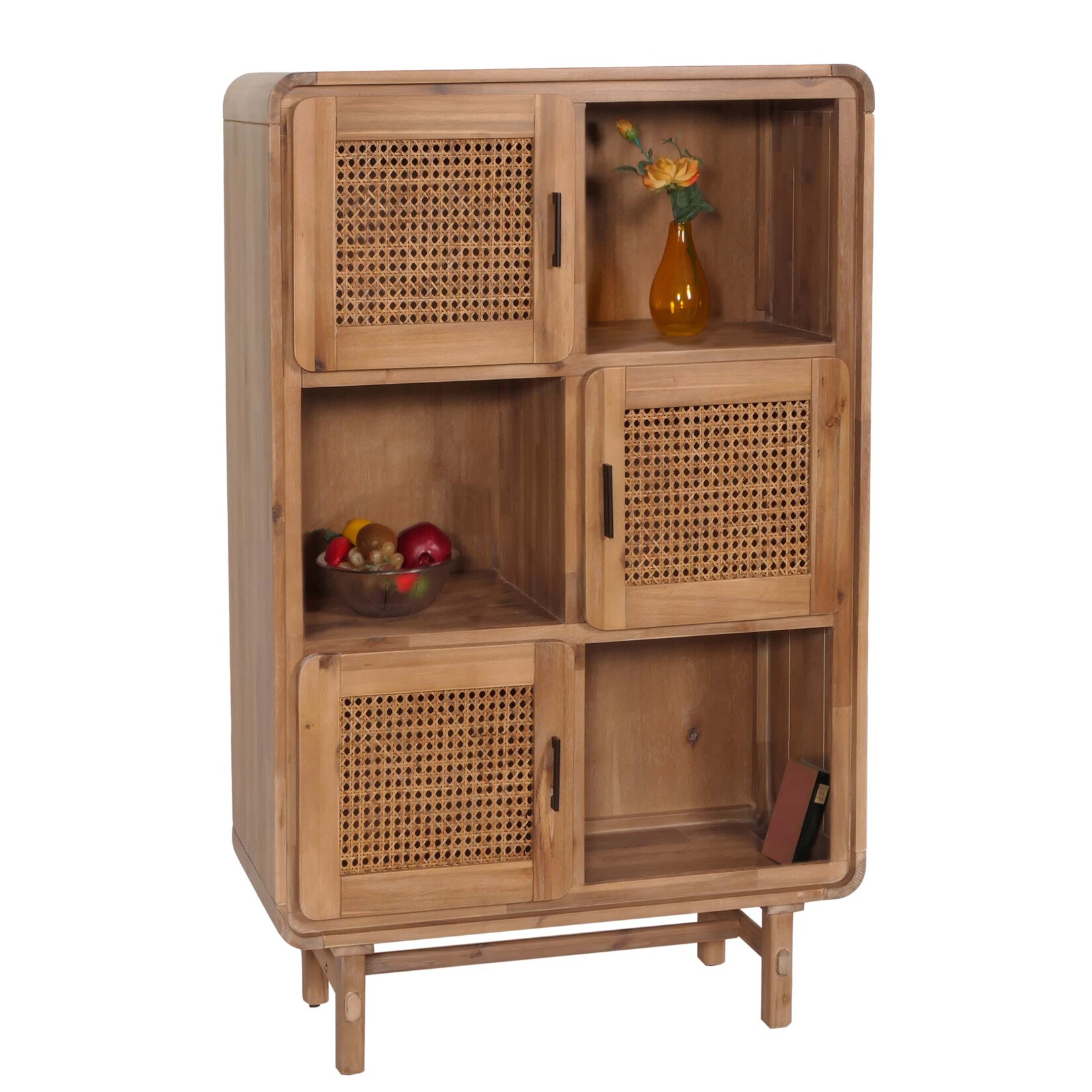 Highboard MCW-M47, Kommode Schrank Sideboard, Staufächer, Rattan Akazie Massiv-Holz gebeizt 141x90x35cm 32kg | 04057651638065